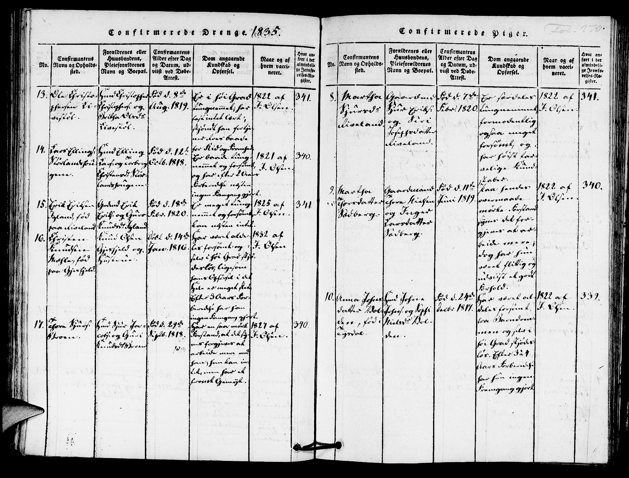 Hjelmeland sokneprestkontor, AV/SAST-A-101843/01/IV/L0005: Parish register (official) no. A 5, 1816-1841, p. 270