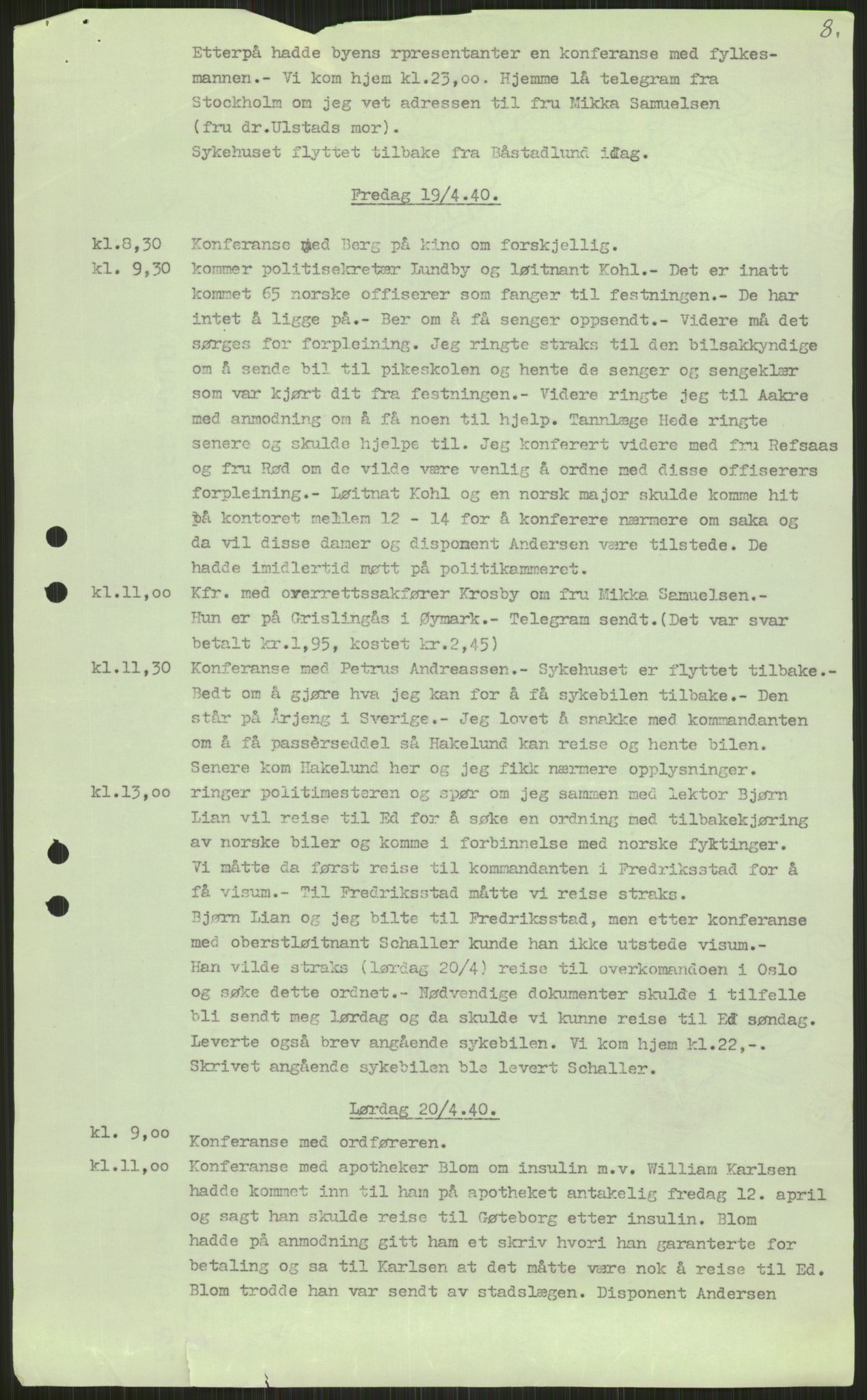 Forsvaret, Forsvarets krigshistoriske avdeling, AV/RA-RAFA-2017/Y/Ya/L0013: II-C-11-31 - Fylkesmenn.  Rapporter om krigsbegivenhetene 1940., 1940, p. 74