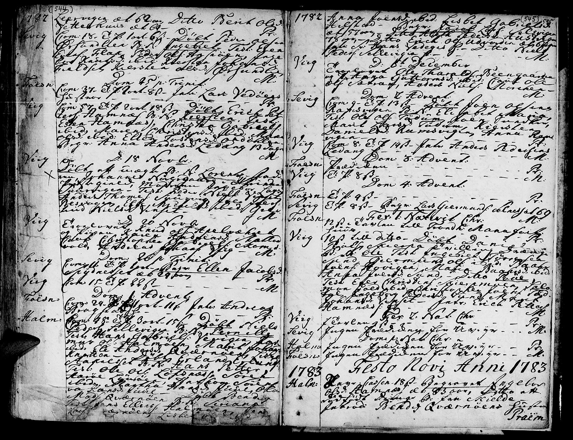 Ministerialprotokoller, klokkerbøker og fødselsregistre - Nord-Trøndelag, SAT/A-1458/773/L0607: Parish register (official) no. 773A01, 1751-1783, p. 544-545