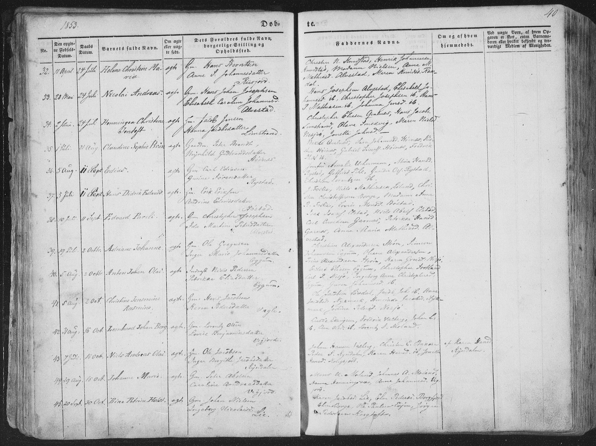 Ministerialprotokoller, klokkerbøker og fødselsregistre - Nordland, AV/SAT-A-1459/880/L1131: Parish register (official) no. 880A05, 1844-1868, p. 40