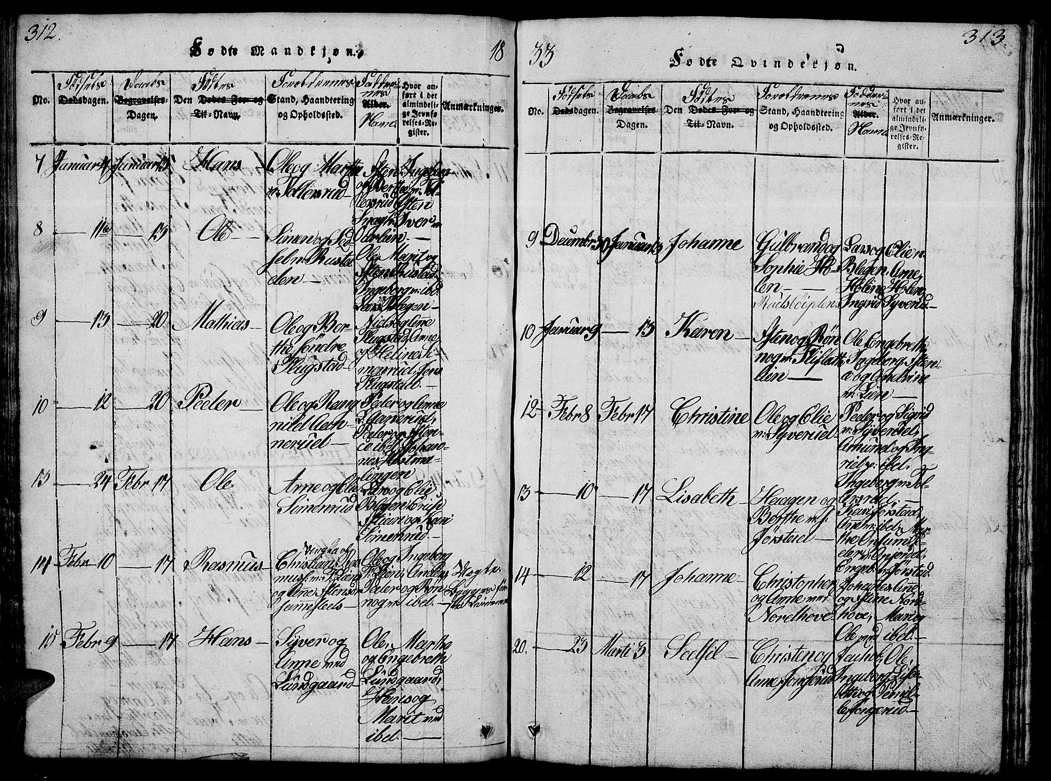 Fåberg prestekontor, SAH/PREST-086/H/Ha/Hab/L0004: Parish register (copy) no. 4, 1818-1837, p. 312-313