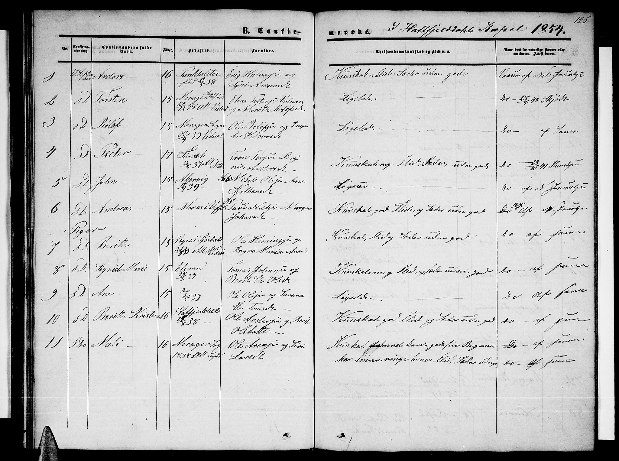 Ministerialprotokoller, klokkerbøker og fødselsregistre - Nordland, AV/SAT-A-1459/820/L0301: Parish register (copy) no. 820C03, 1851-1858, p. 125