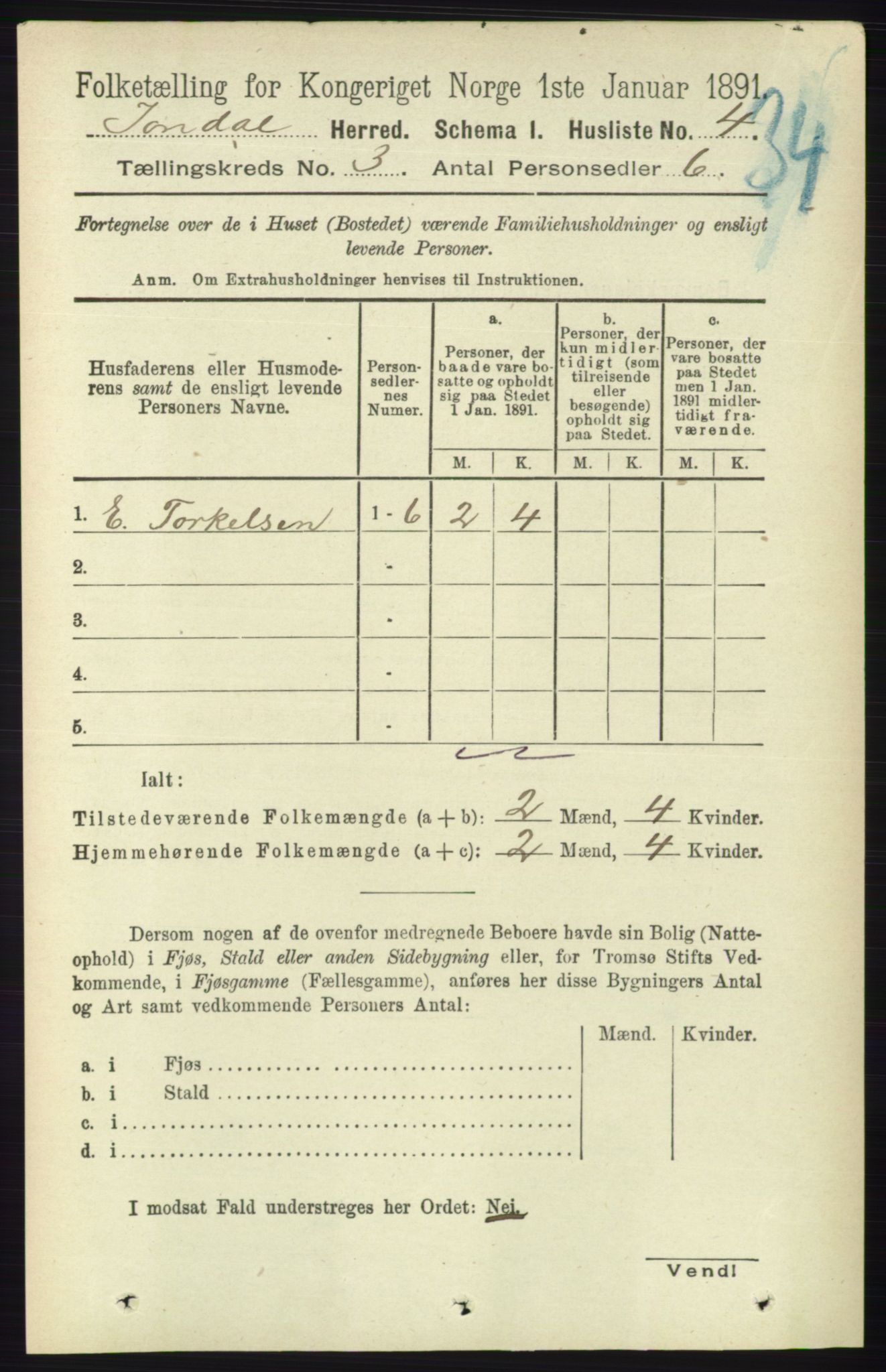 RA, 1891 census for 1227 Jondal, 1891, p. 1182