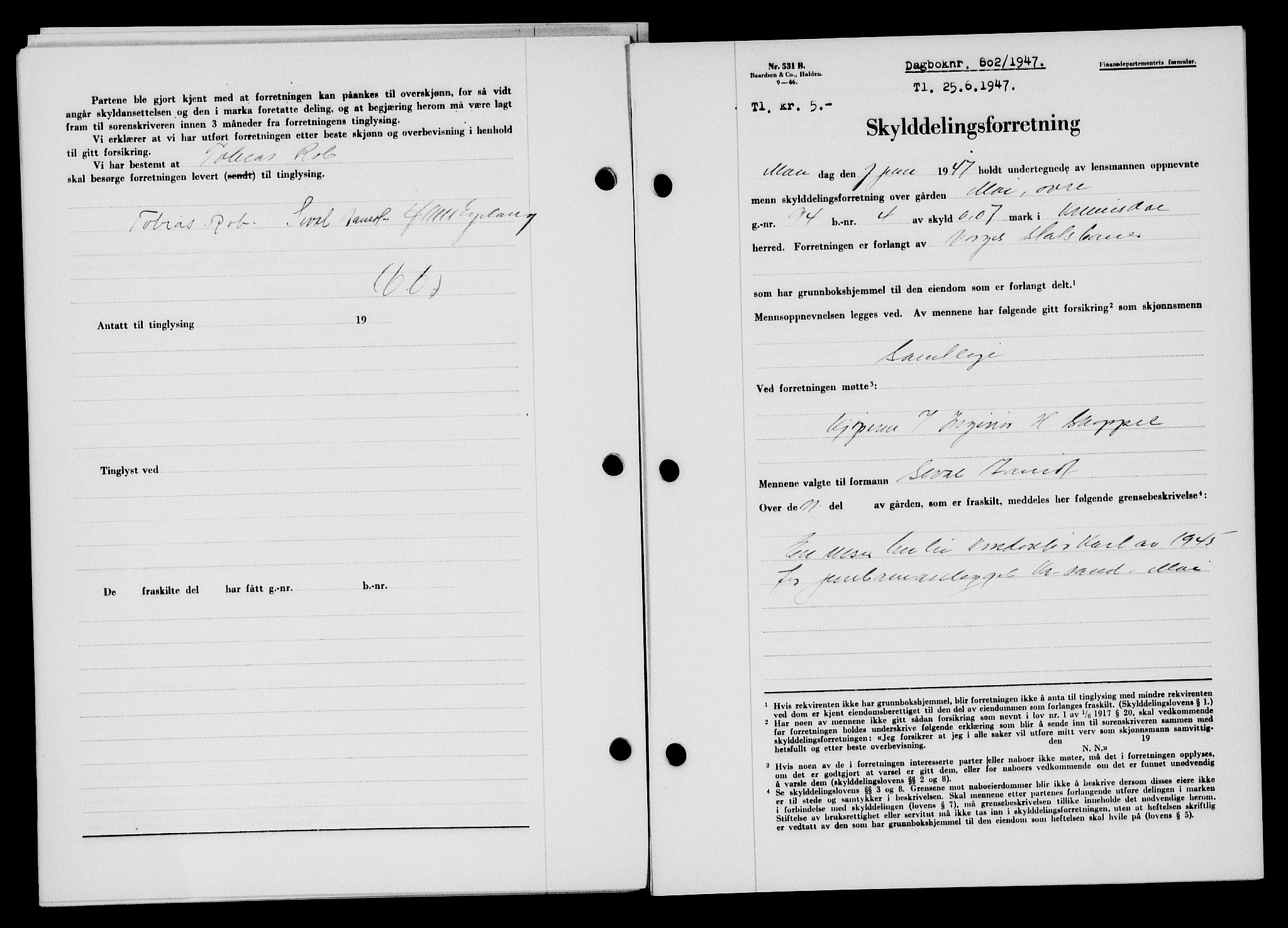 Flekkefjord sorenskriveri, SAK/1221-0001/G/Gb/Gba/L0062: Mortgage book no. A-10, 1947-1947, Diary no: : 602/1947