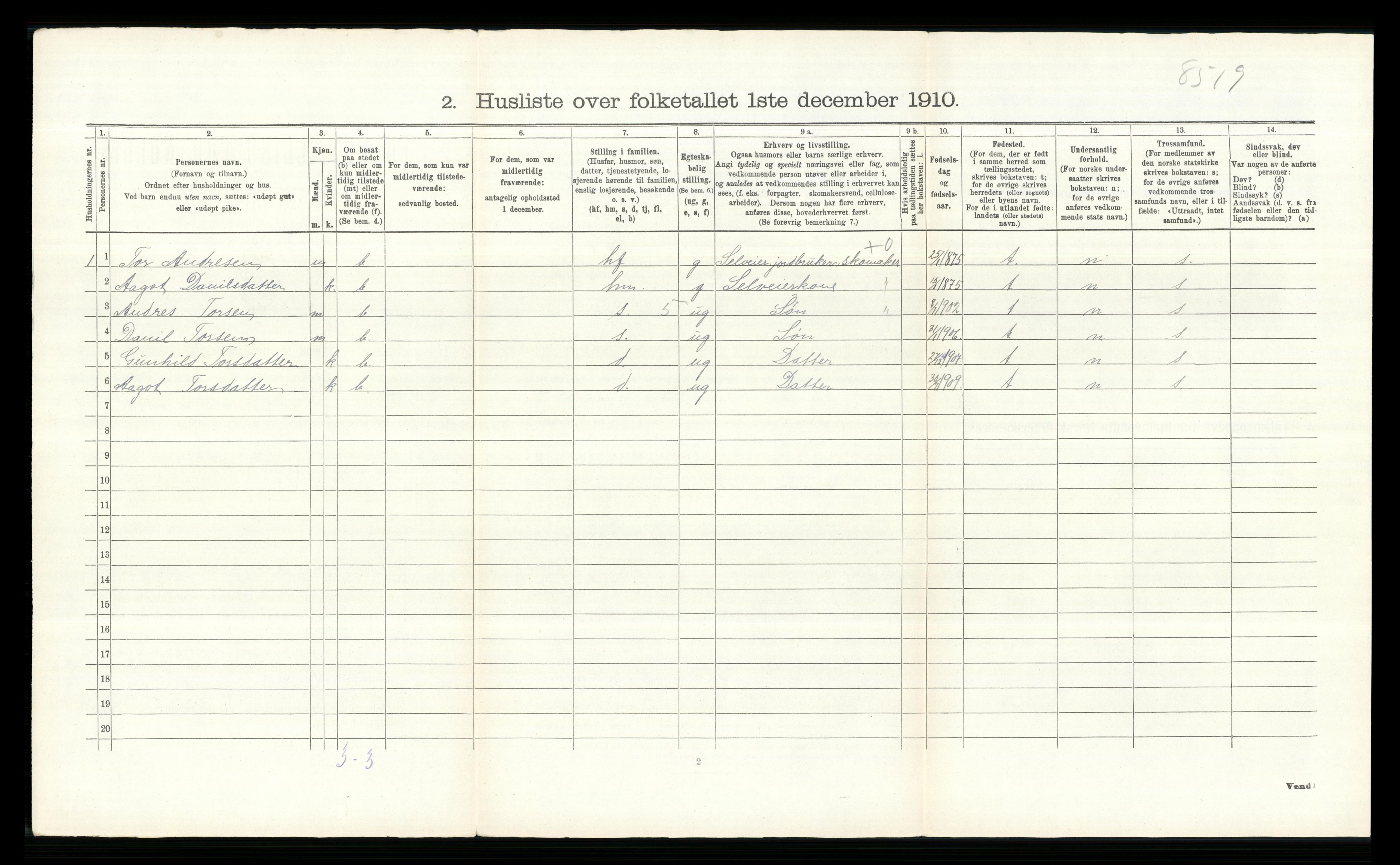 RA, 1910 census for Gol, 1910, p. 843