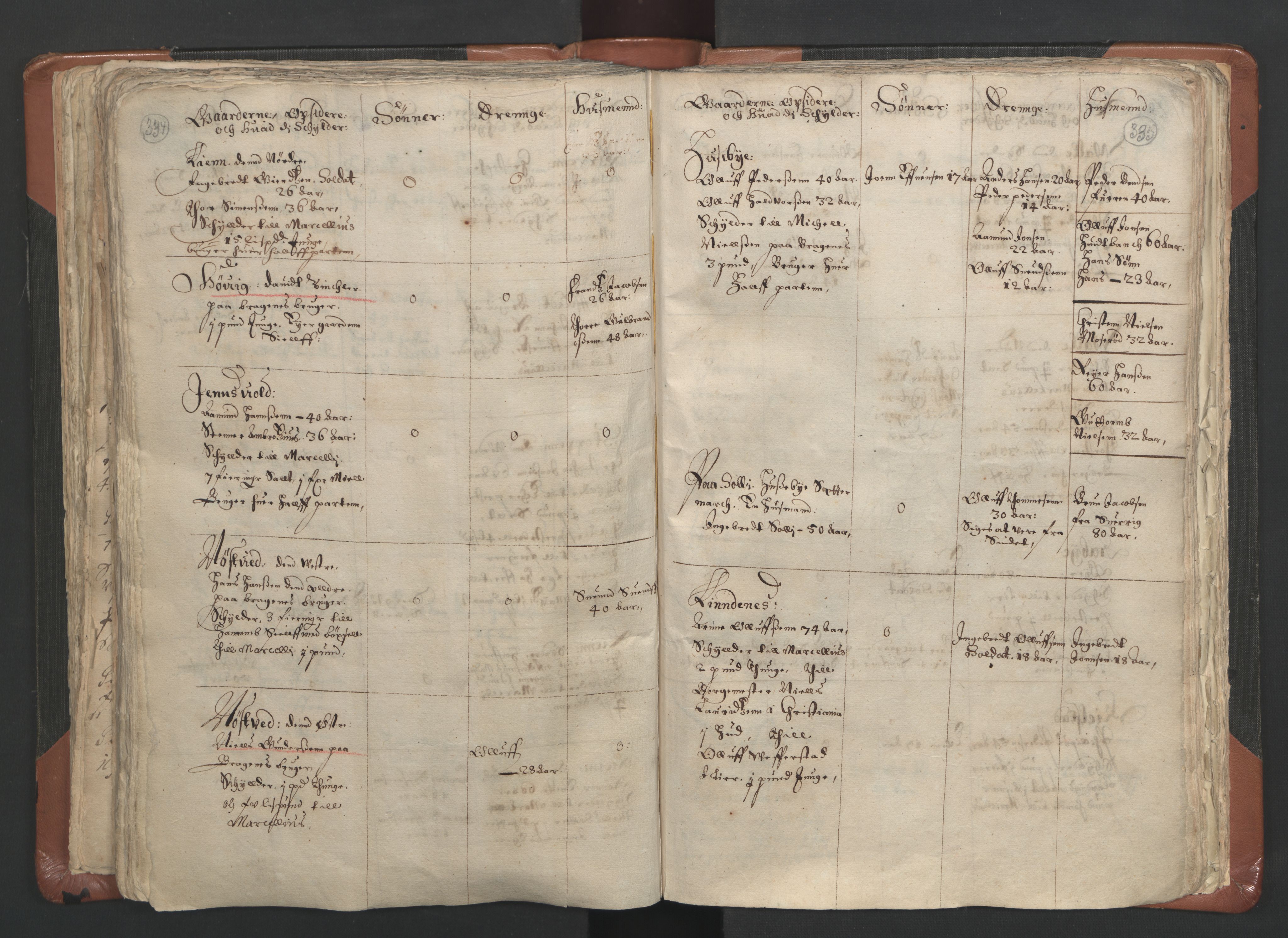 RA, Vicar's Census 1664-1666, no. 9: Bragernes deanery, 1664-1666, p. 334-335