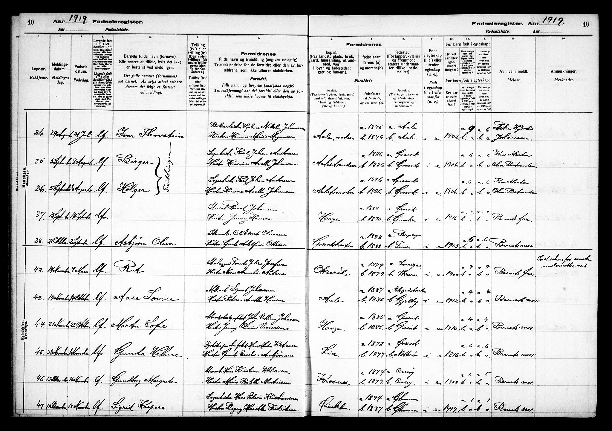 Onsøy prestekontor Kirkebøker, AV/SAO-A-10914/J/Jb/L0001: Birth register no. II 1, 1916-1938, p. 40