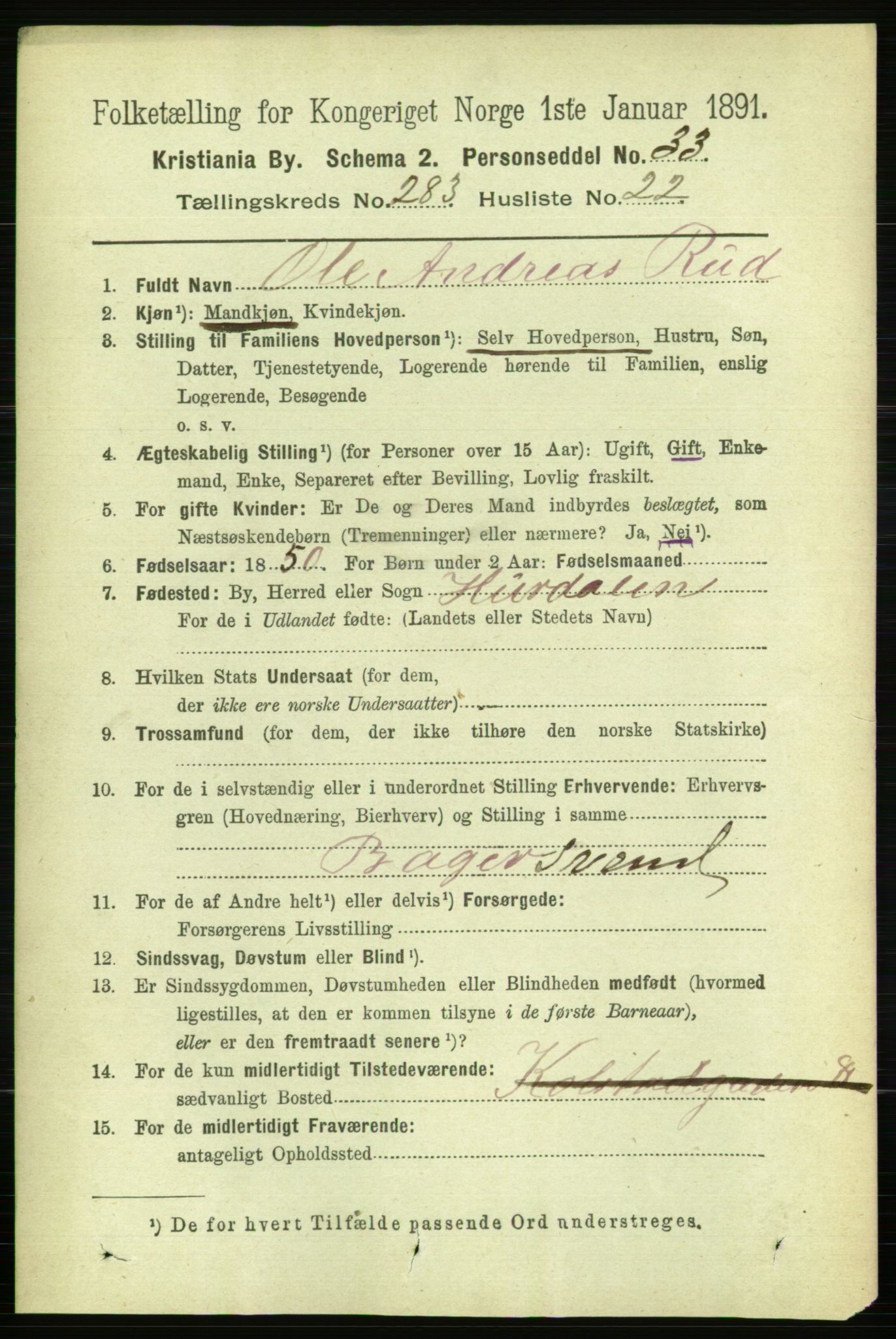 RA, 1891 census for 0301 Kristiania, 1891, p. 173420