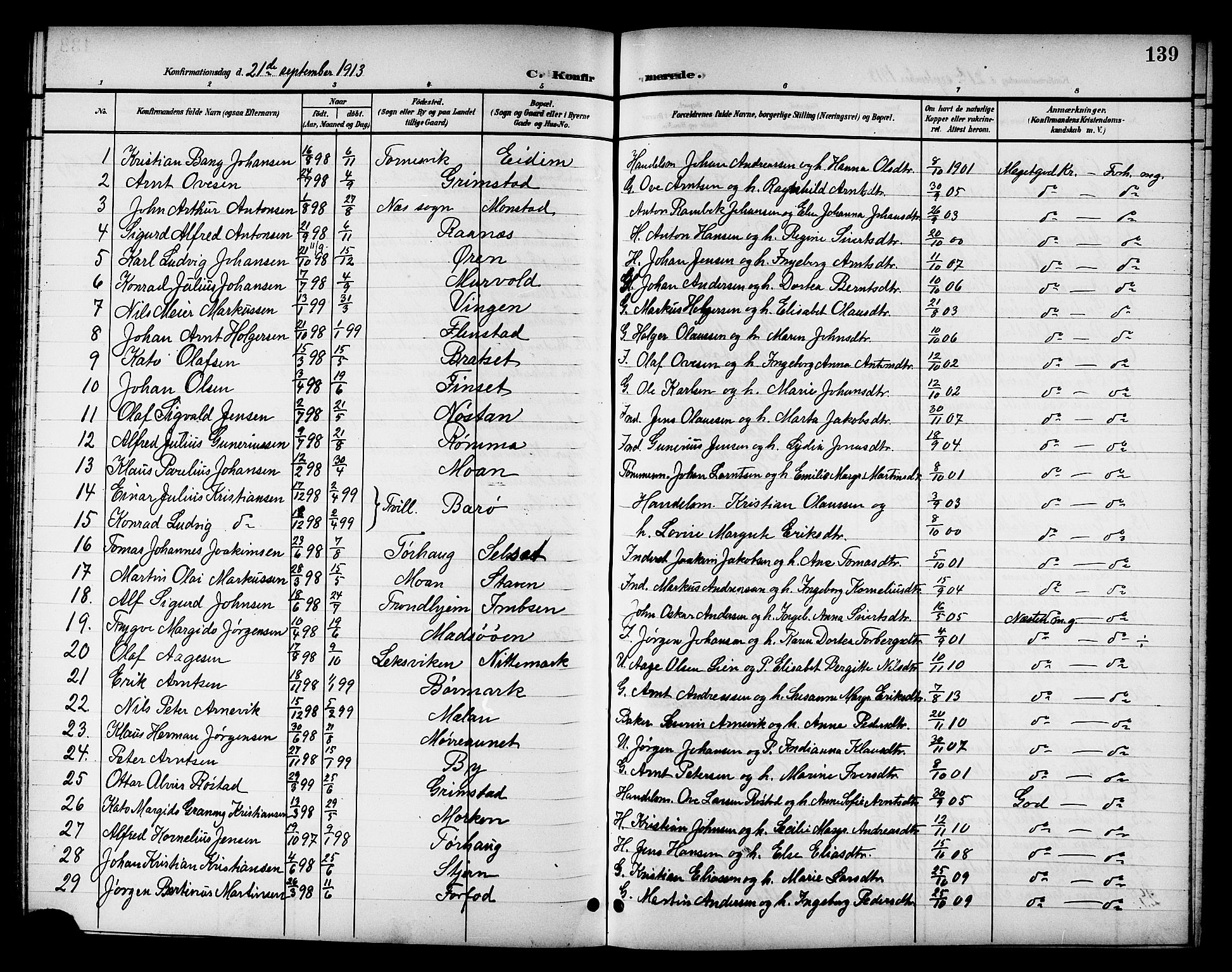 Ministerialprotokoller, klokkerbøker og fødselsregistre - Sør-Trøndelag, SAT/A-1456/655/L0688: Parish register (copy) no. 655C04, 1899-1922, p. 139