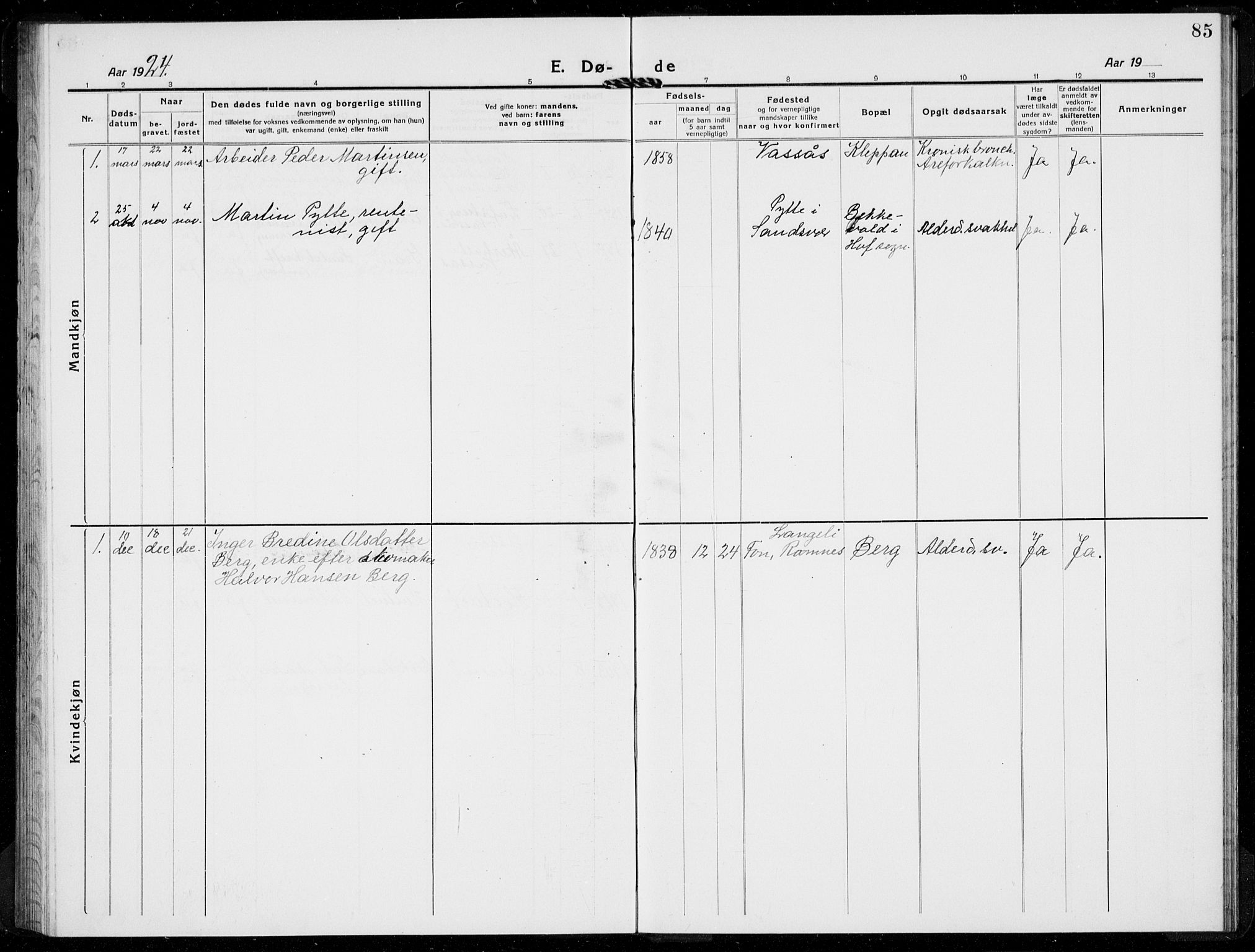 Hof kirkebøker, SAKO/A-64/G/Gb/L0004: Parish register (copy) no. II 4, 1917-1934, p. 85