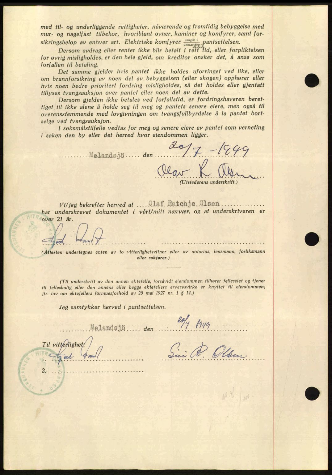 Hitra sorenskriveri, AV/SAT-A-0018/2/2C/2Ca: Mortgage book no. B1, 1939-1949, Diary no: : 770/1949