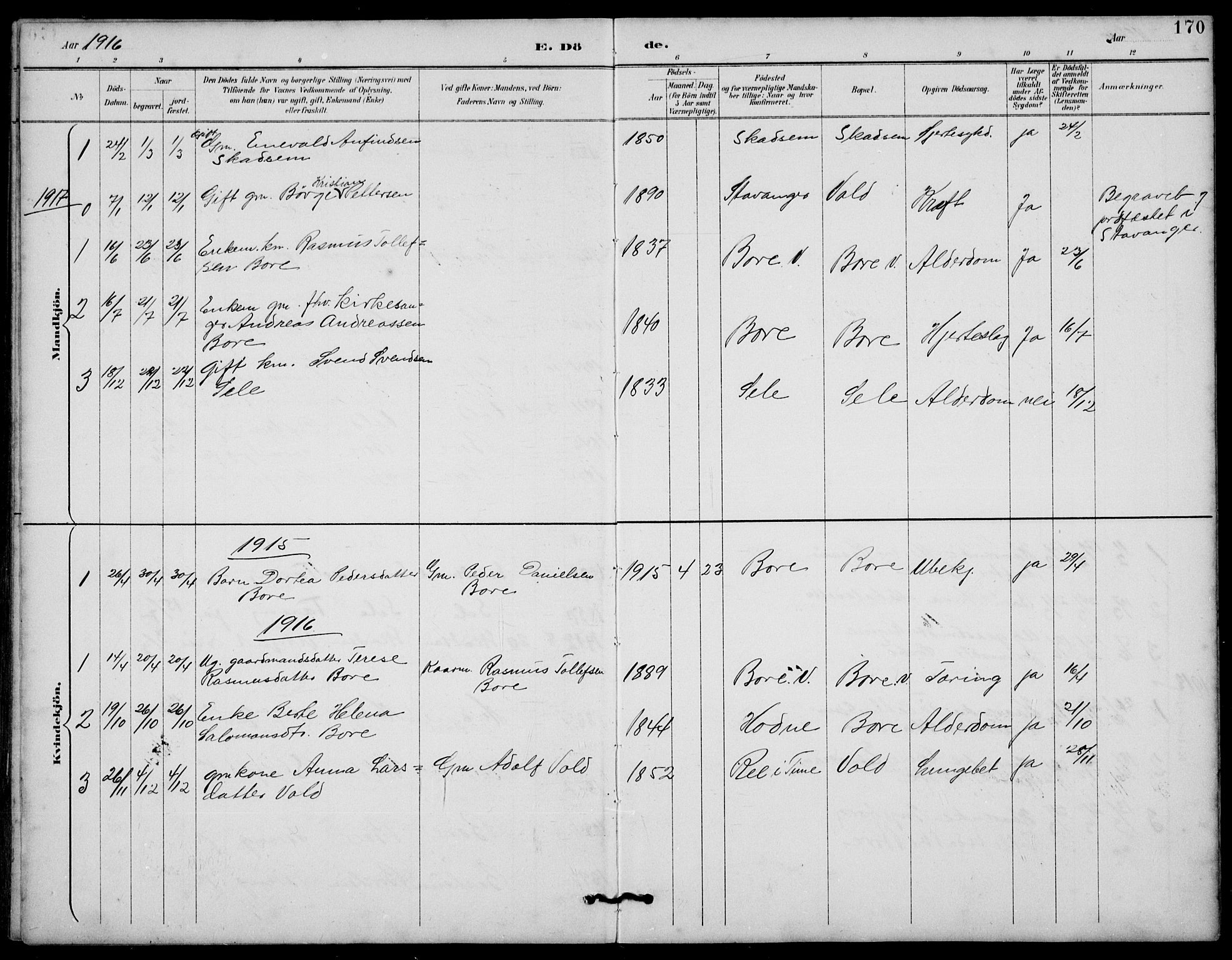 Klepp sokneprestkontor, AV/SAST-A-101803/001/3/30BB/L0006: Parish register (copy) no. B 6, 1889-1936, p. 170