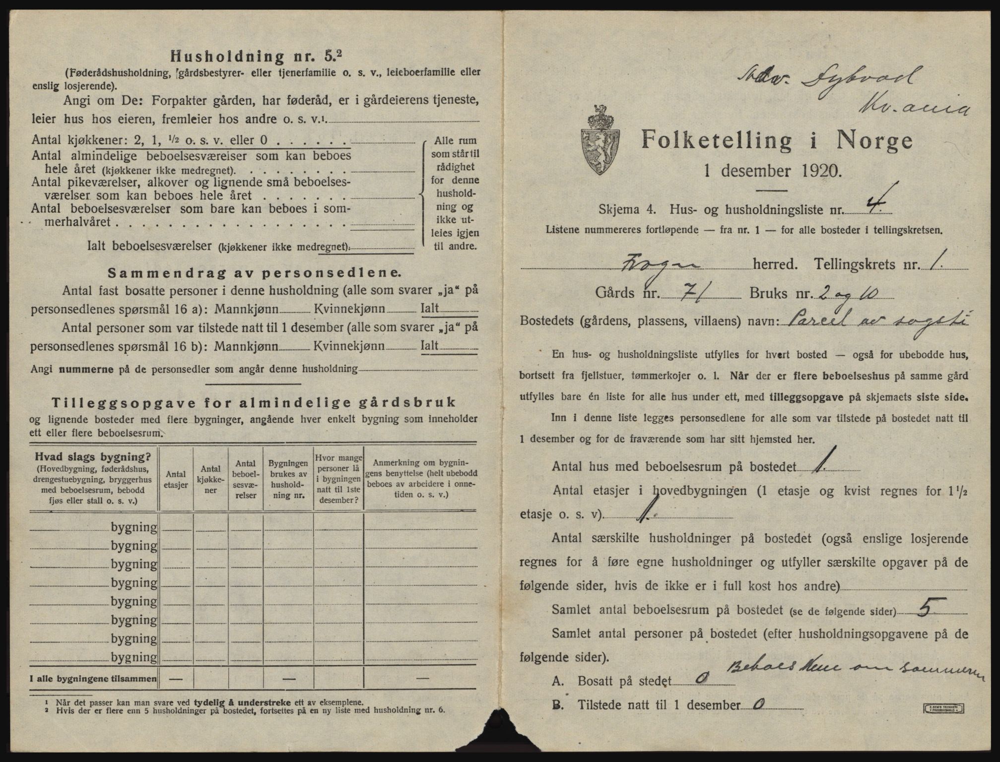 SAO, 1920 census for Frogn, 1920, p. 37