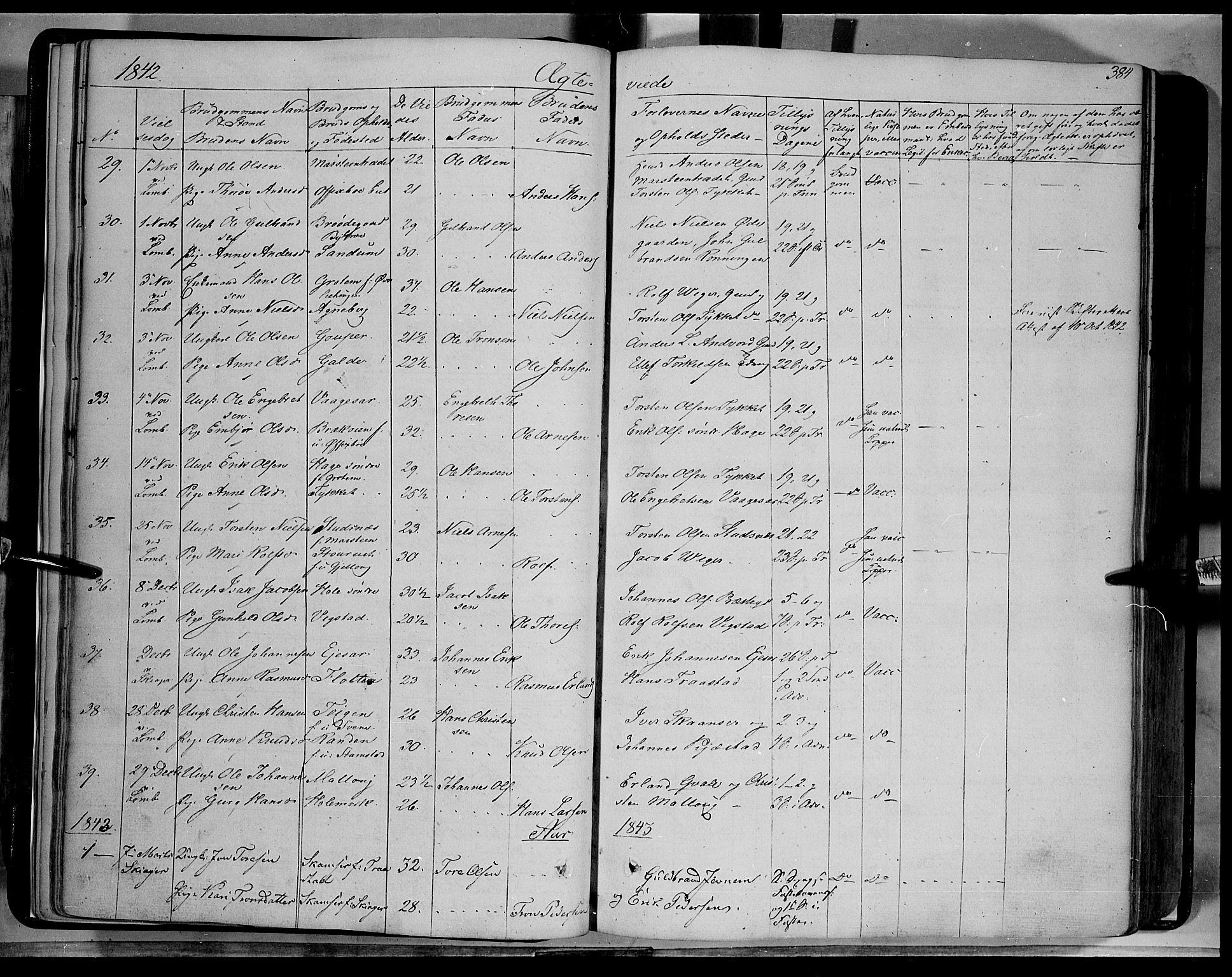 Lom prestekontor, SAH/PREST-070/K/L0006: Parish register (official) no. 6B, 1837-1863, p. 384