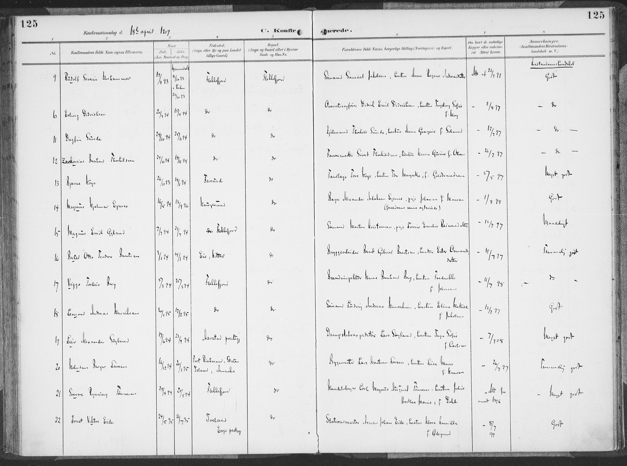 Flekkefjord sokneprestkontor, AV/SAK-1111-0012/F/Fa/Faa/L0002: Parish register (official) no. A 2, 1900-1912, p. 125