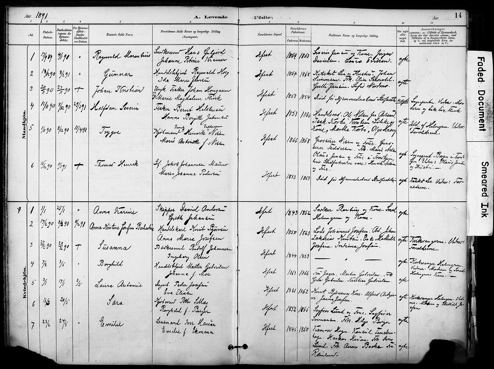 Hammerfest sokneprestkontor, SATØ/S-1347/H/Ha/L0009.kirke: Parish register (official) no. 9, 1889-1897, p. 14