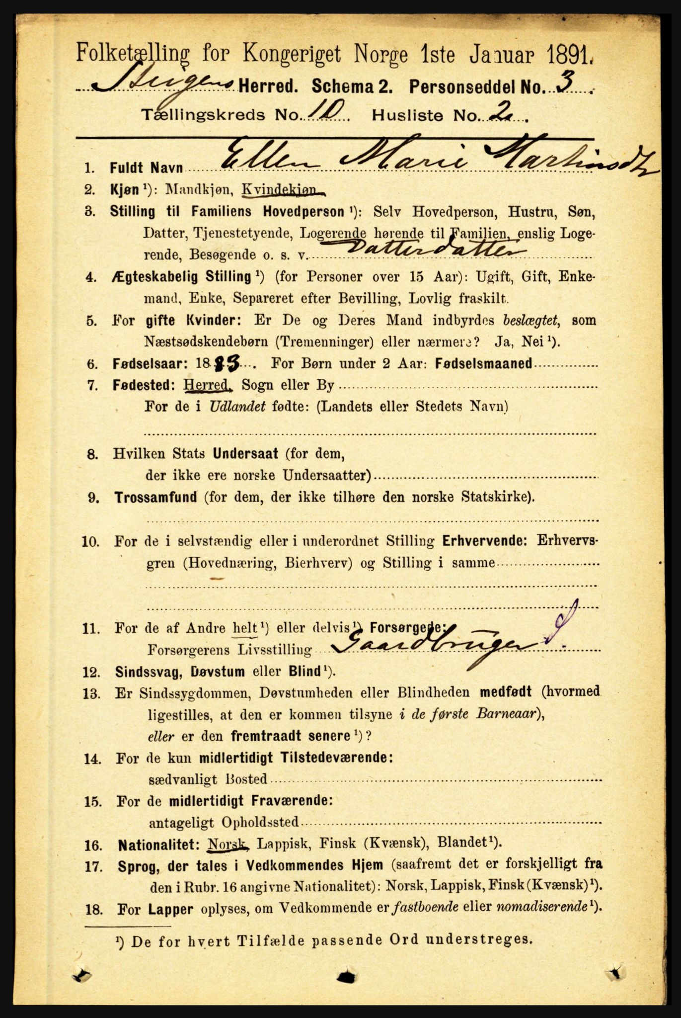 RA, 1891 census for 1848 Steigen, 1891, p. 3460