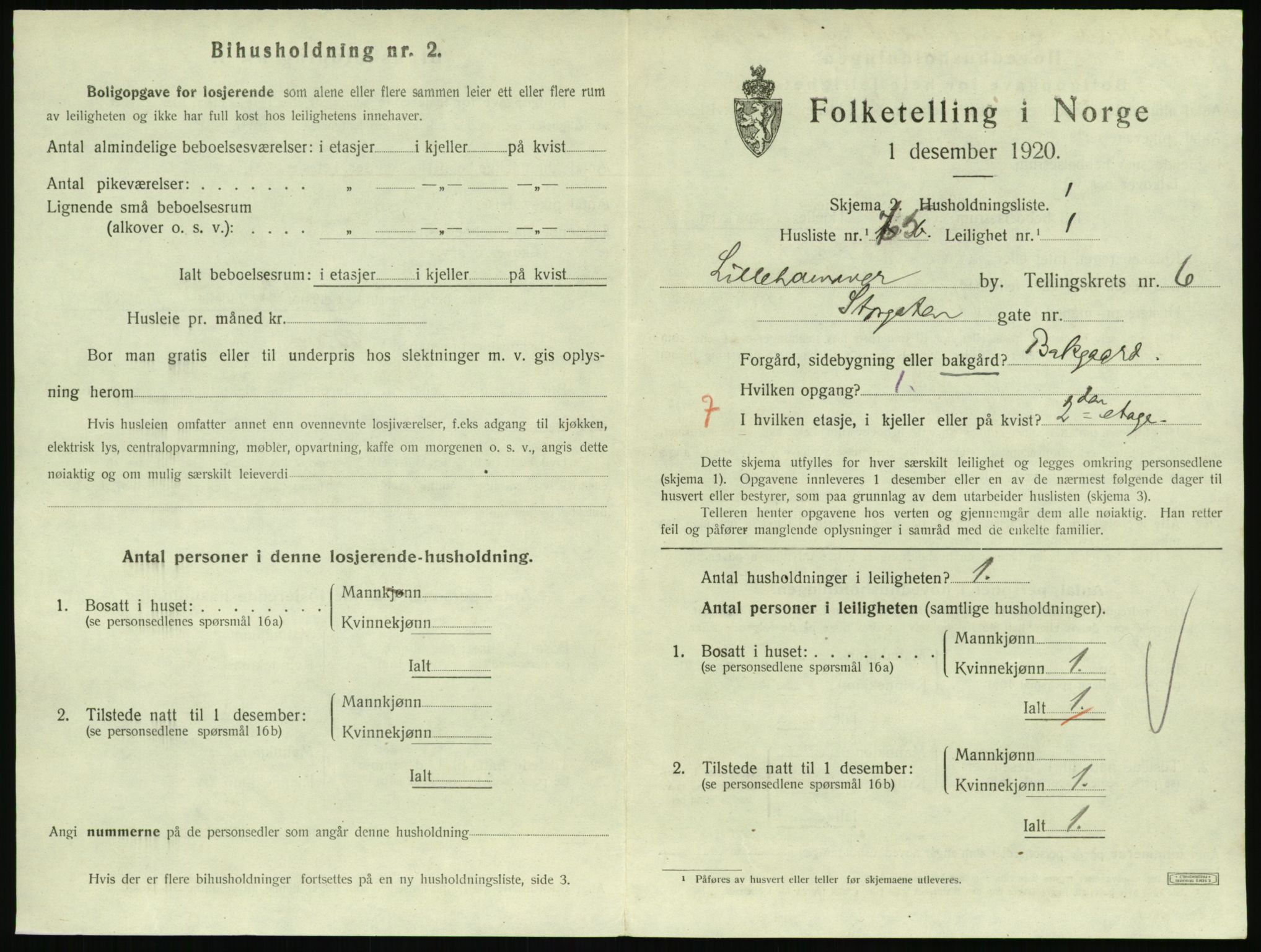 SAH, 1920 census for Lillehammer, 1920, p. 2566