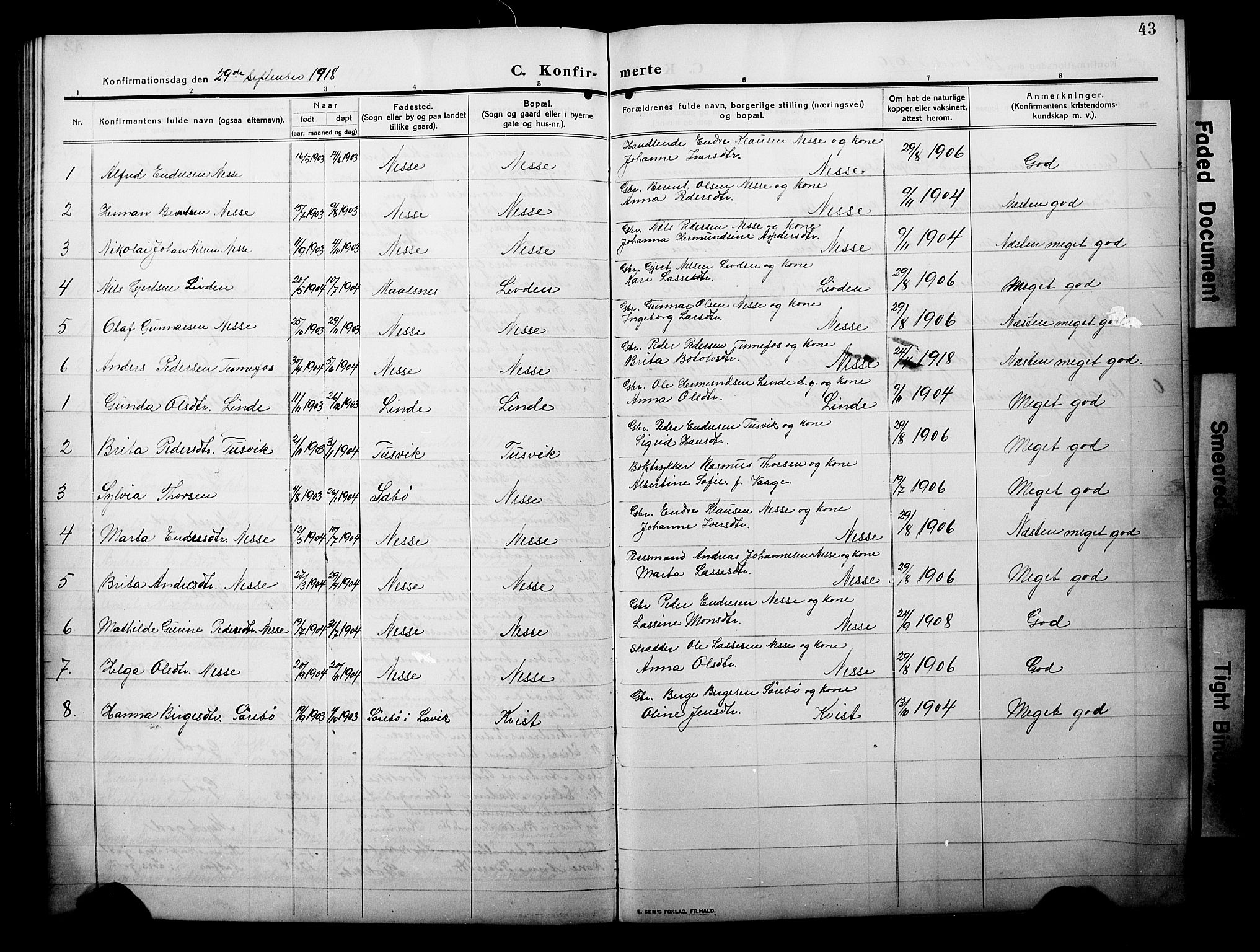 Balestrand sokneprestembete, AV/SAB-A-79601/H/Hab/Habc/L0004: Parish register (copy) no. C 4, 1909-1929, p. 43