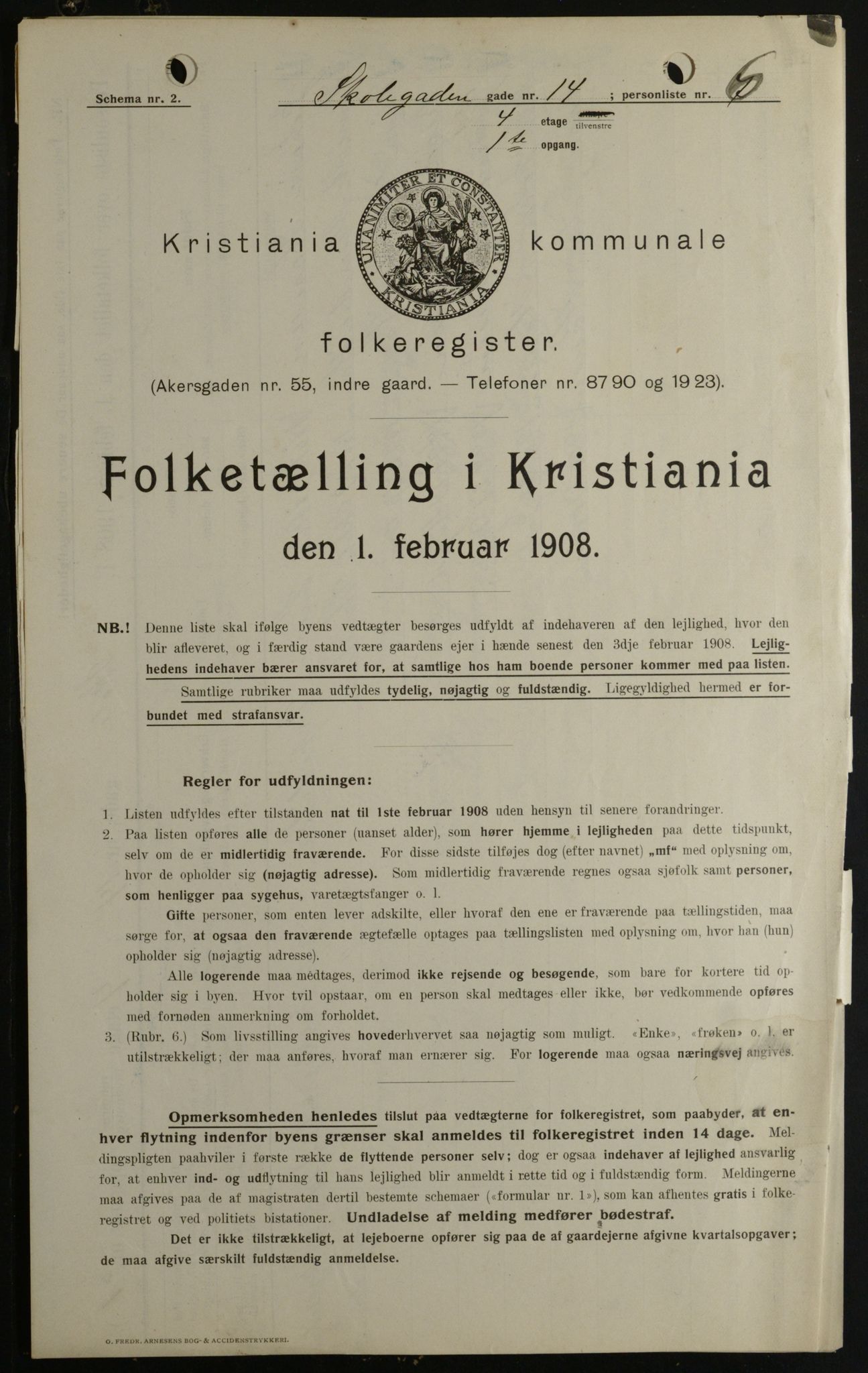 OBA, Municipal Census 1908 for Kristiania, 1908, p. 86718