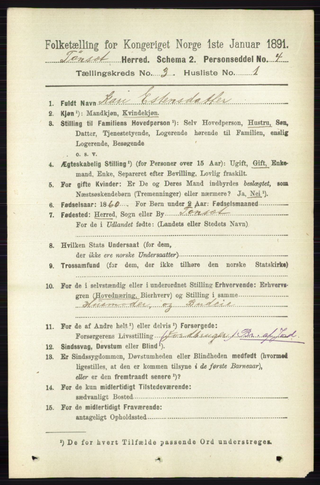 RA, 1891 census for 0437 Tynset, 1891, p. 585