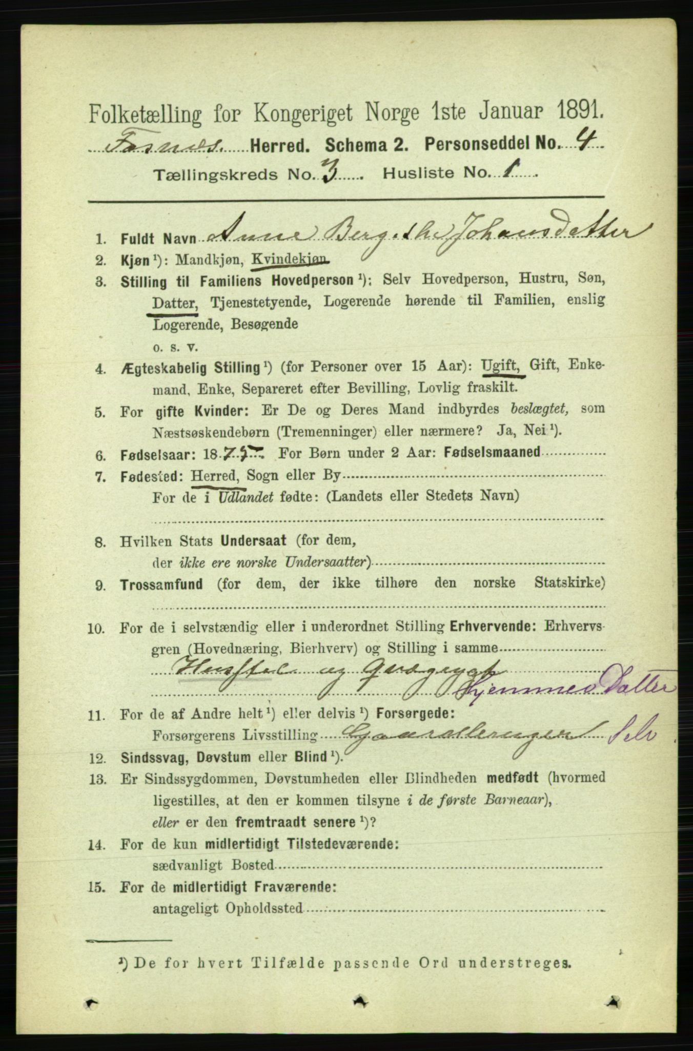 RA, 1891 census for 1748 Fosnes, 1891, p. 704