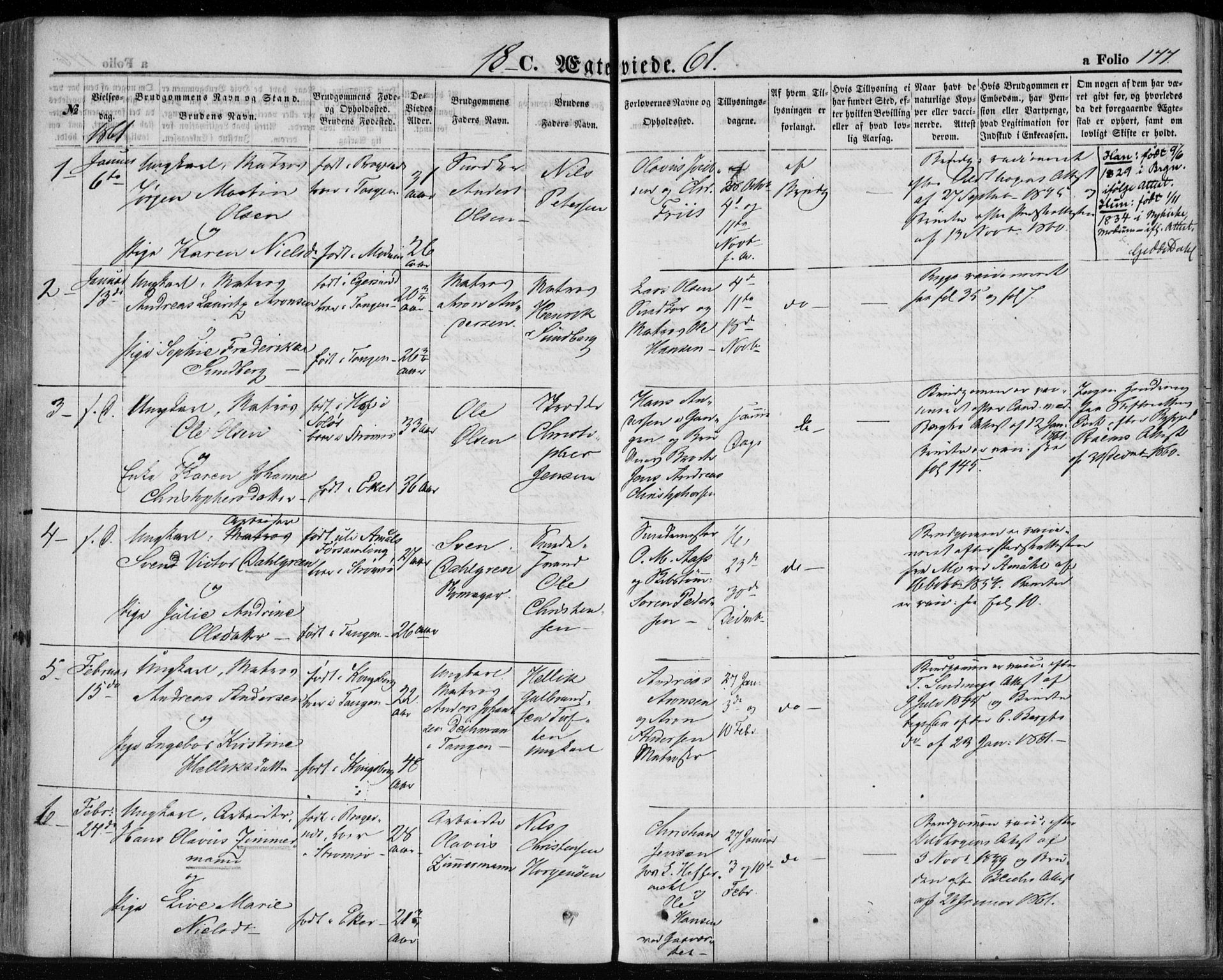Strømsø kirkebøker, SAKO/A-246/F/Fa/L0017: Parish register (official) no. I 17, 1848-1865, p. 177