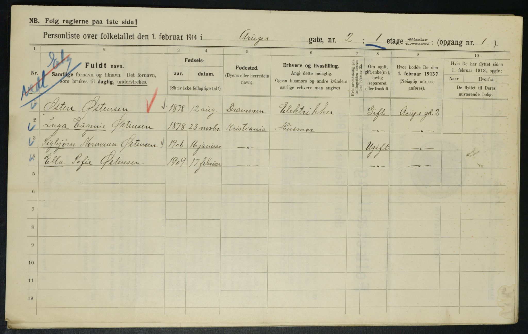 OBA, Municipal Census 1914 for Kristiania, 1914, p. 2174