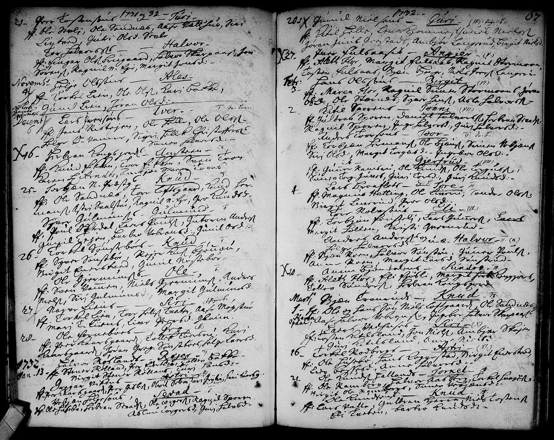 Rollag kirkebøker, SAKO/A-240/F/Fa/L0002: Parish register (official) no. I 2, 1714-1742, p. 67