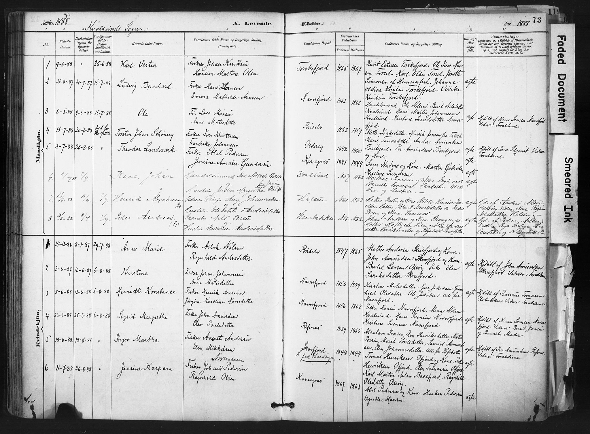 Hammerfest sokneprestkontor, AV/SATØ-S-1347/H/Ha/L0011.kirke: Parish register (official) no. 11 /2, 1885-1897, p. 73