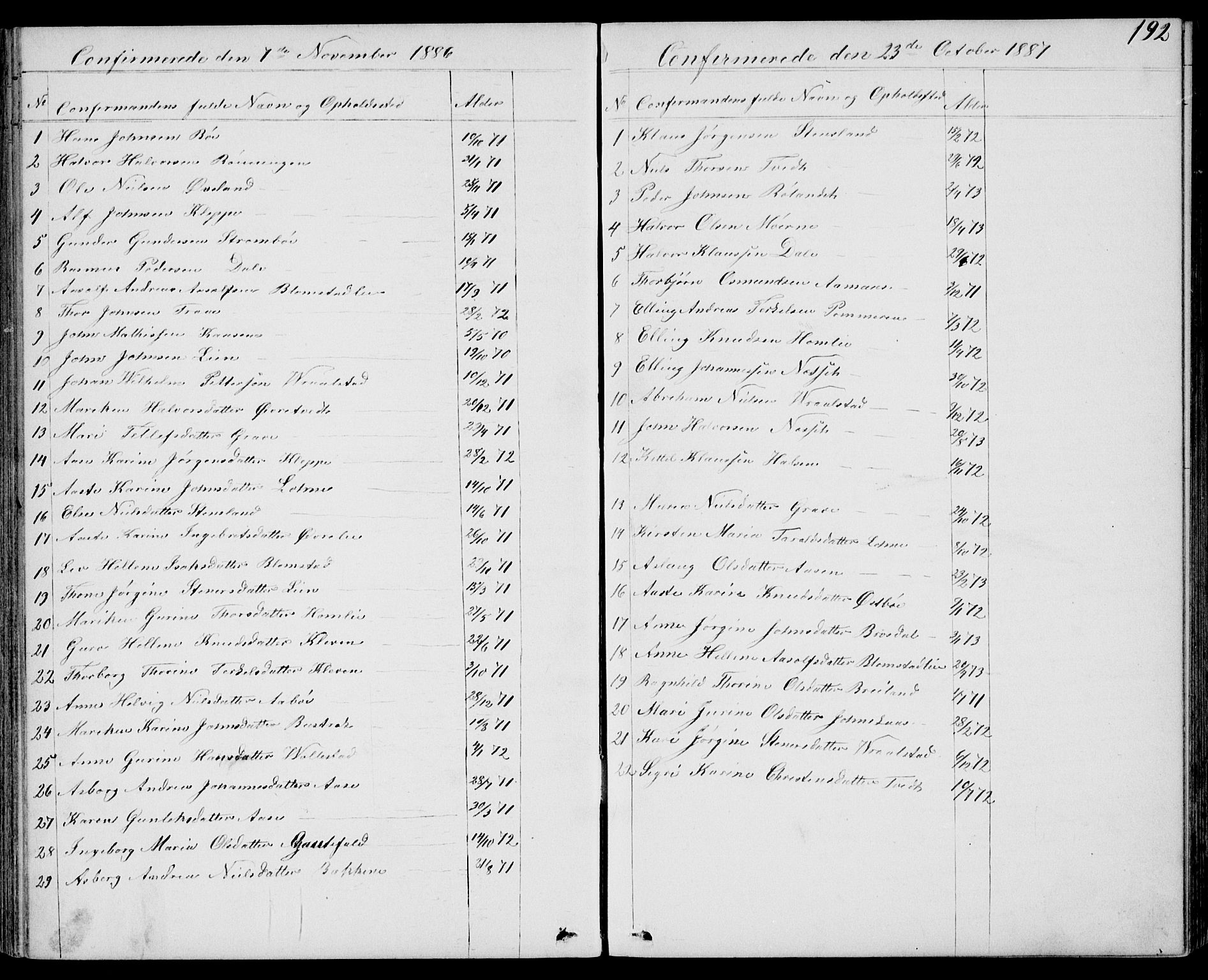 Drangedal kirkebøker, SAKO/A-258/G/Gb/L0001: Parish register (copy) no. II 1, 1856-1894, p. 192