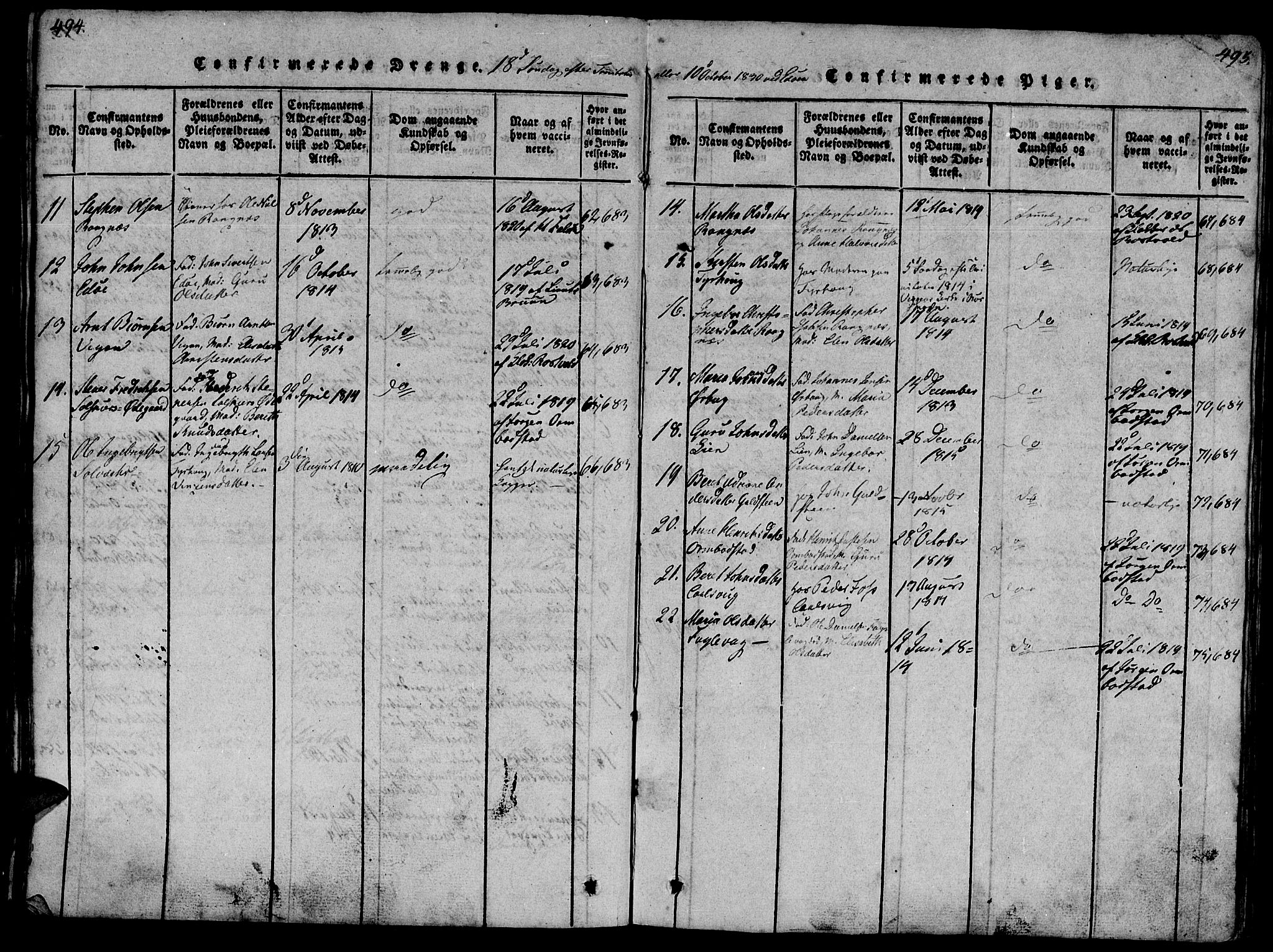 Ministerialprotokoller, klokkerbøker og fødselsregistre - Møre og Romsdal, AV/SAT-A-1454/581/L0933: Parish register (official) no. 581A03 /1, 1819-1836, p. 494-495