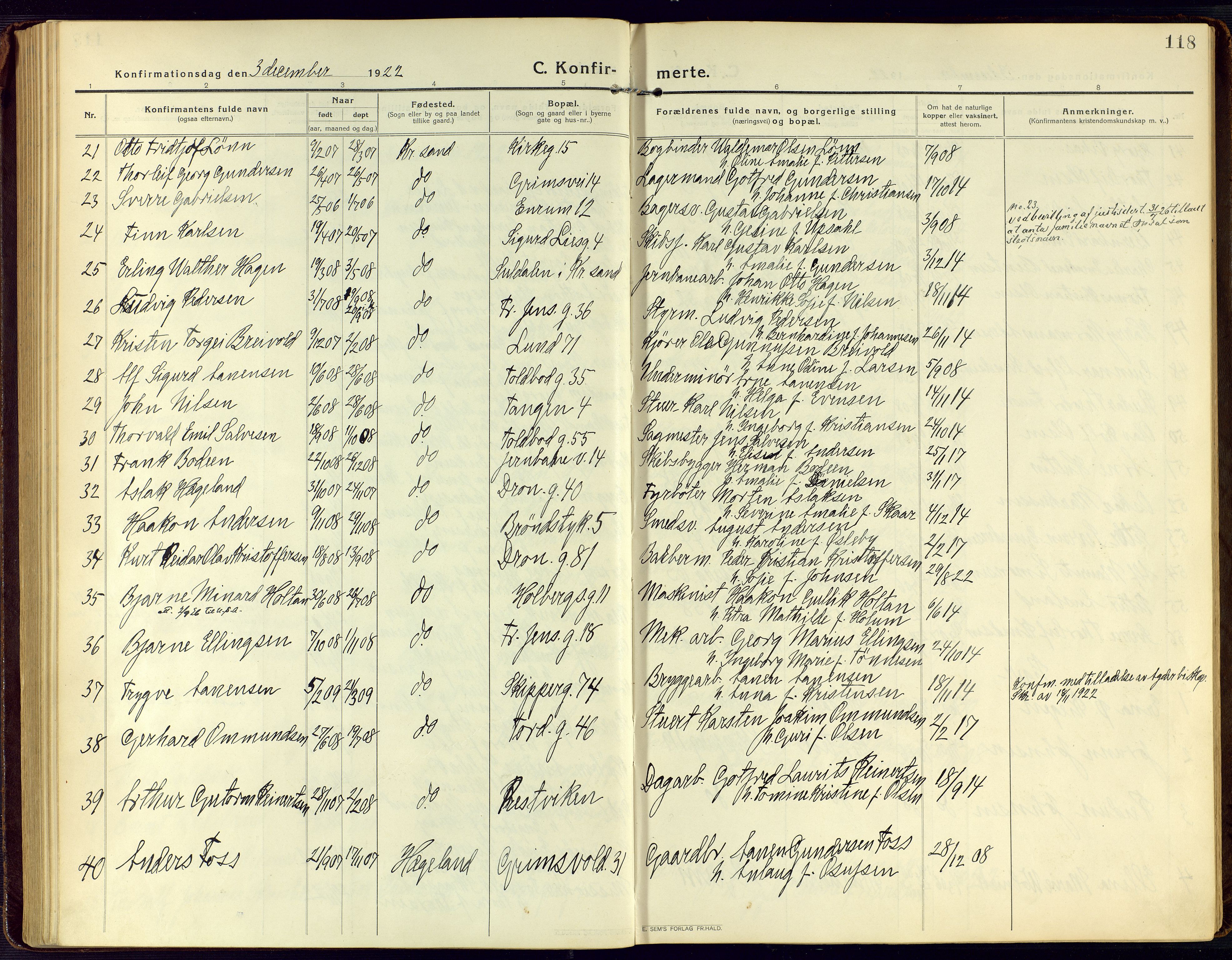 Kristiansand domprosti, SAK/1112-0006/F/Fa/L0026: Parish register (official) no. A 25, 1916-1928, p. 118