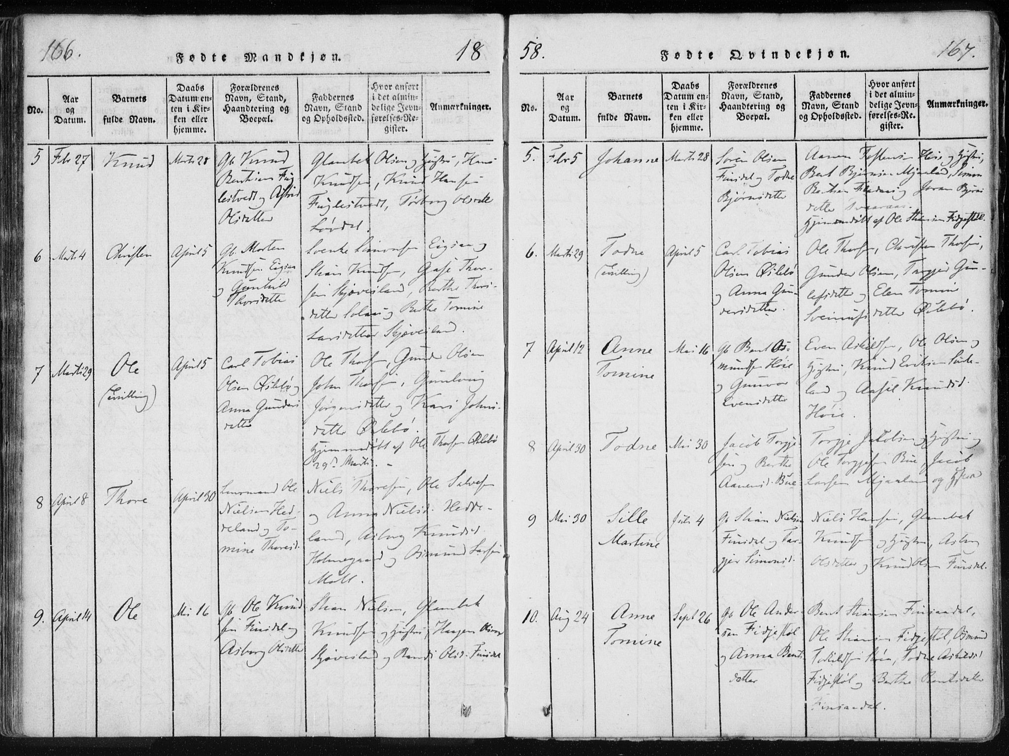 Holum sokneprestkontor, AV/SAK-1111-0022/F/Fa/Fac/L0002: Parish register (official) no. A 2, 1821-1859, p. 166-167