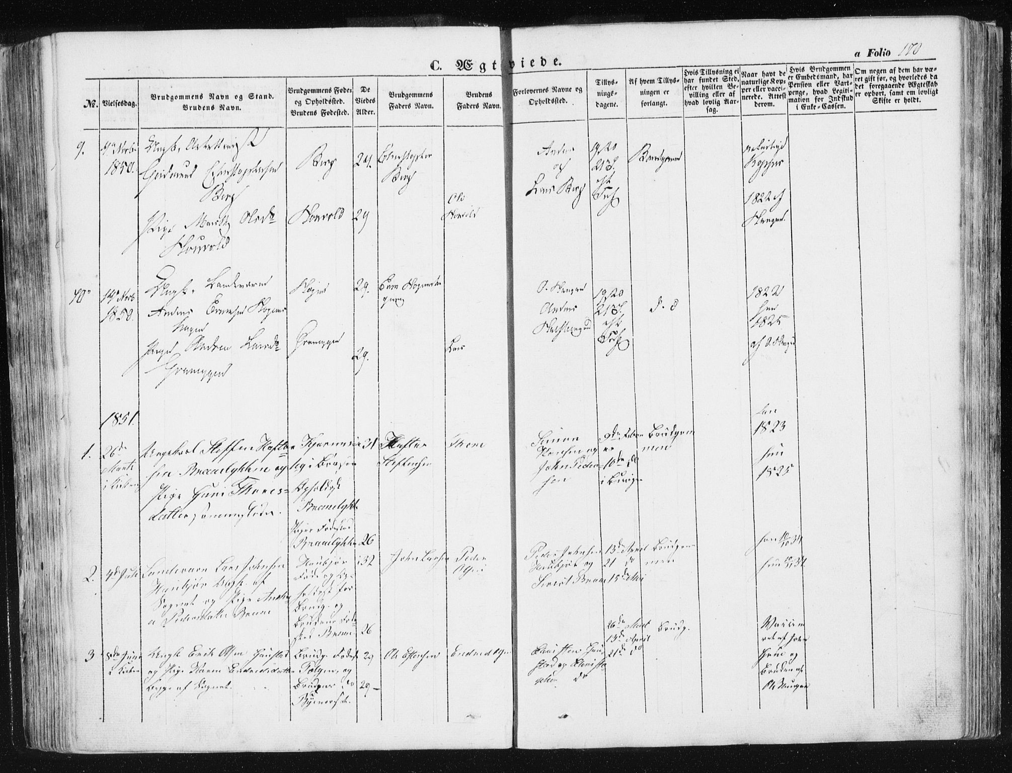 Ministerialprotokoller, klokkerbøker og fødselsregistre - Sør-Trøndelag, SAT/A-1456/612/L0376: Parish register (official) no. 612A08, 1846-1859, p. 170