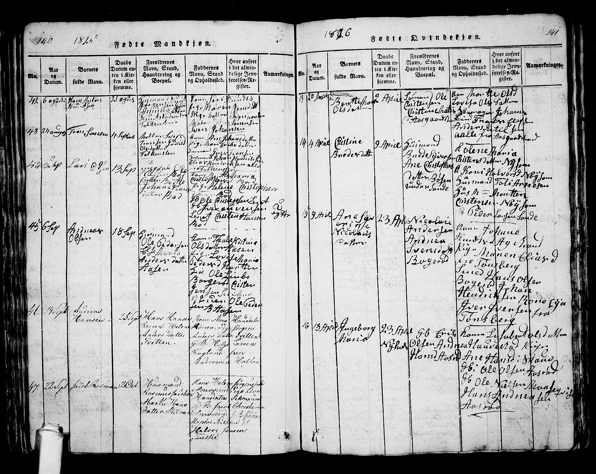 Borre kirkebøker, AV/SAKO-A-338/G/Ga/L0001: Parish register (copy) no. I 1, 1815-1851, p. 140-141