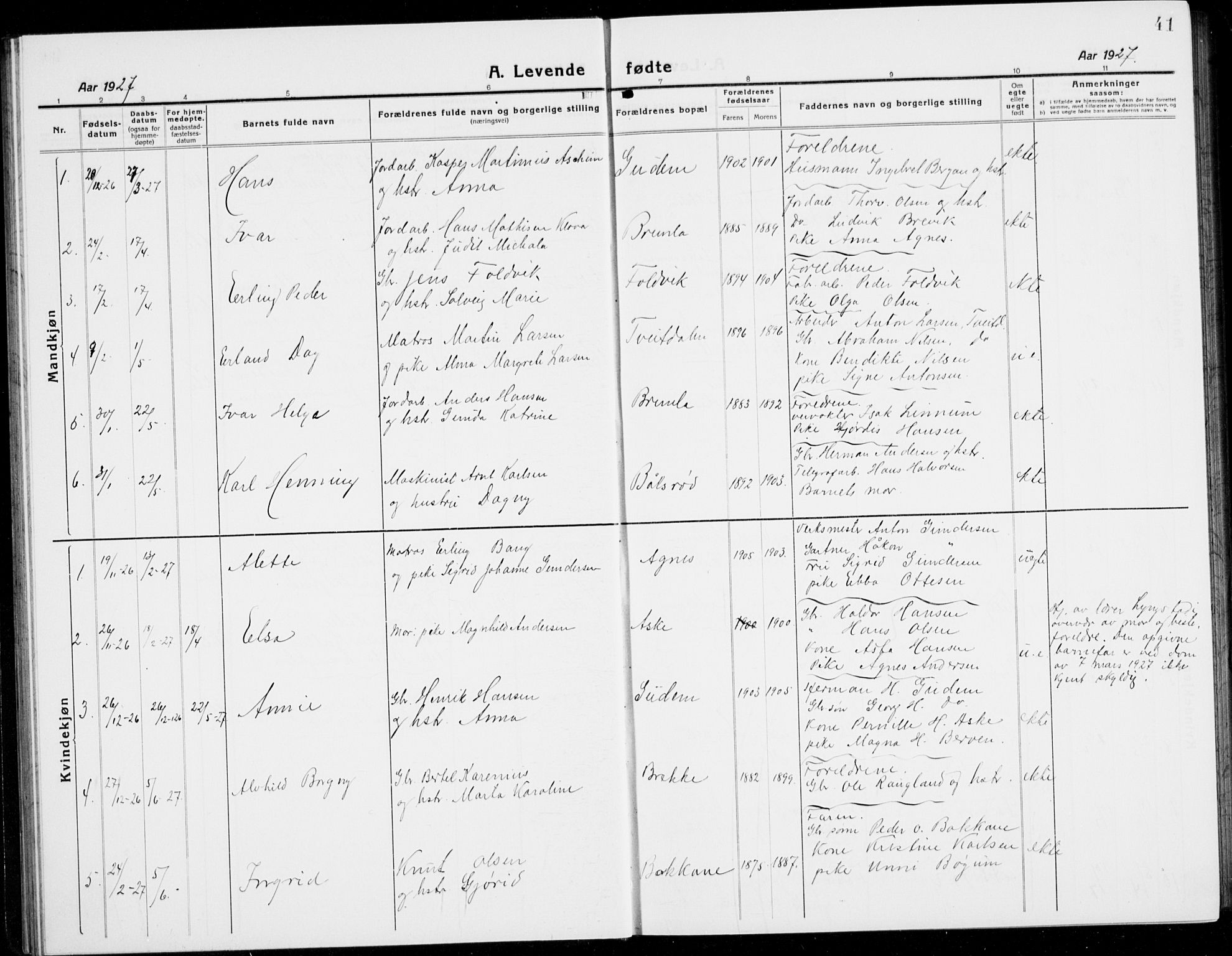 Brunlanes kirkebøker, SAKO/A-342/G/Ga/L0005: Parish register (copy) no. I 5, 1918-1941, p. 41