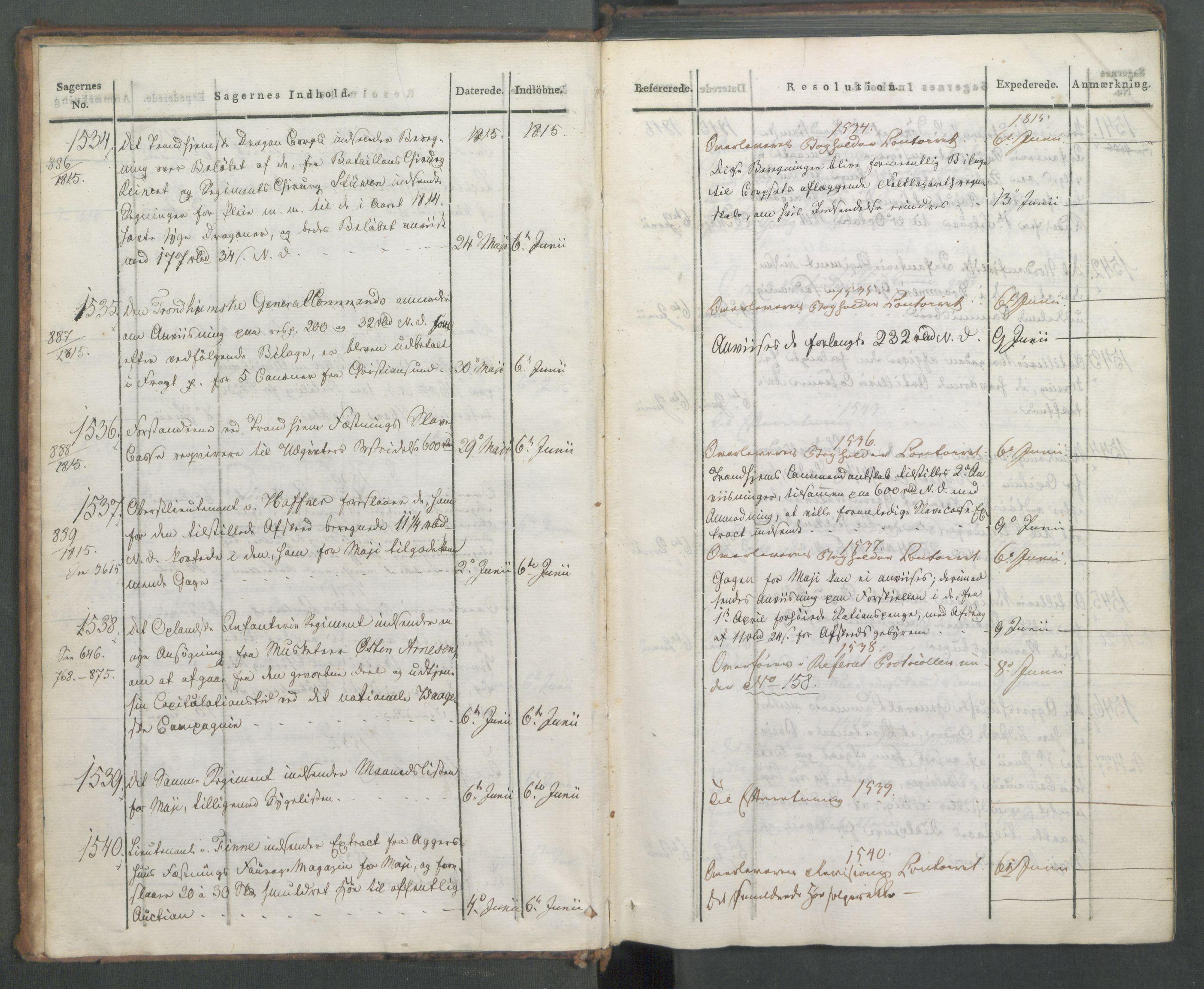 Armédepartementet, RA/RAFA-3493/C/Ca/L0005: 6. Departements Journal, 1815