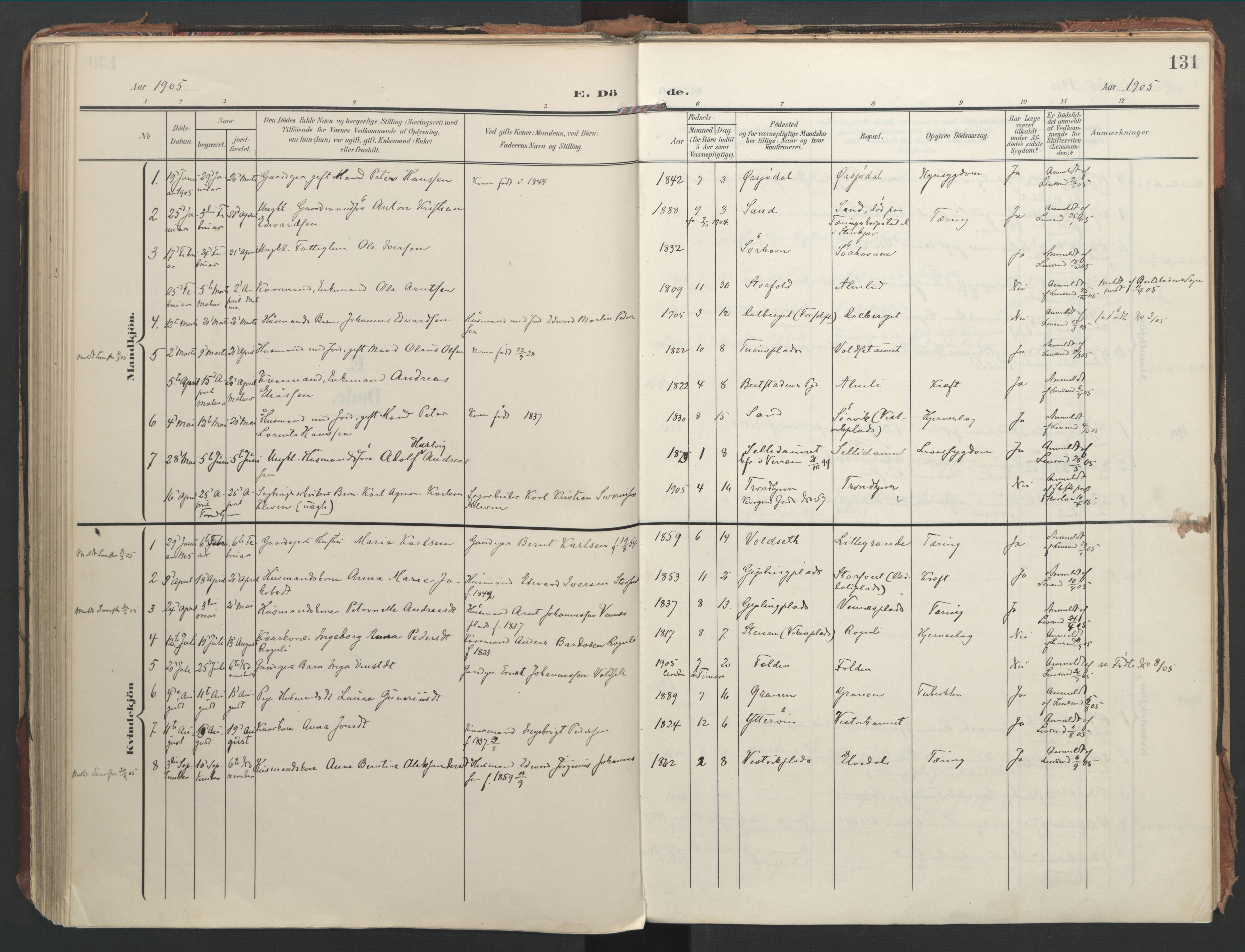 Ministerialprotokoller, klokkerbøker og fødselsregistre - Nord-Trøndelag, SAT/A-1458/744/L0421: Parish register (official) no. 744A05, 1905-1930, p. 131