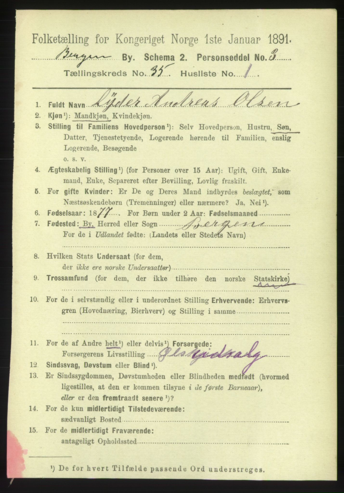 RA, 1891 Census for 1301 Bergen, 1891, p. 43264