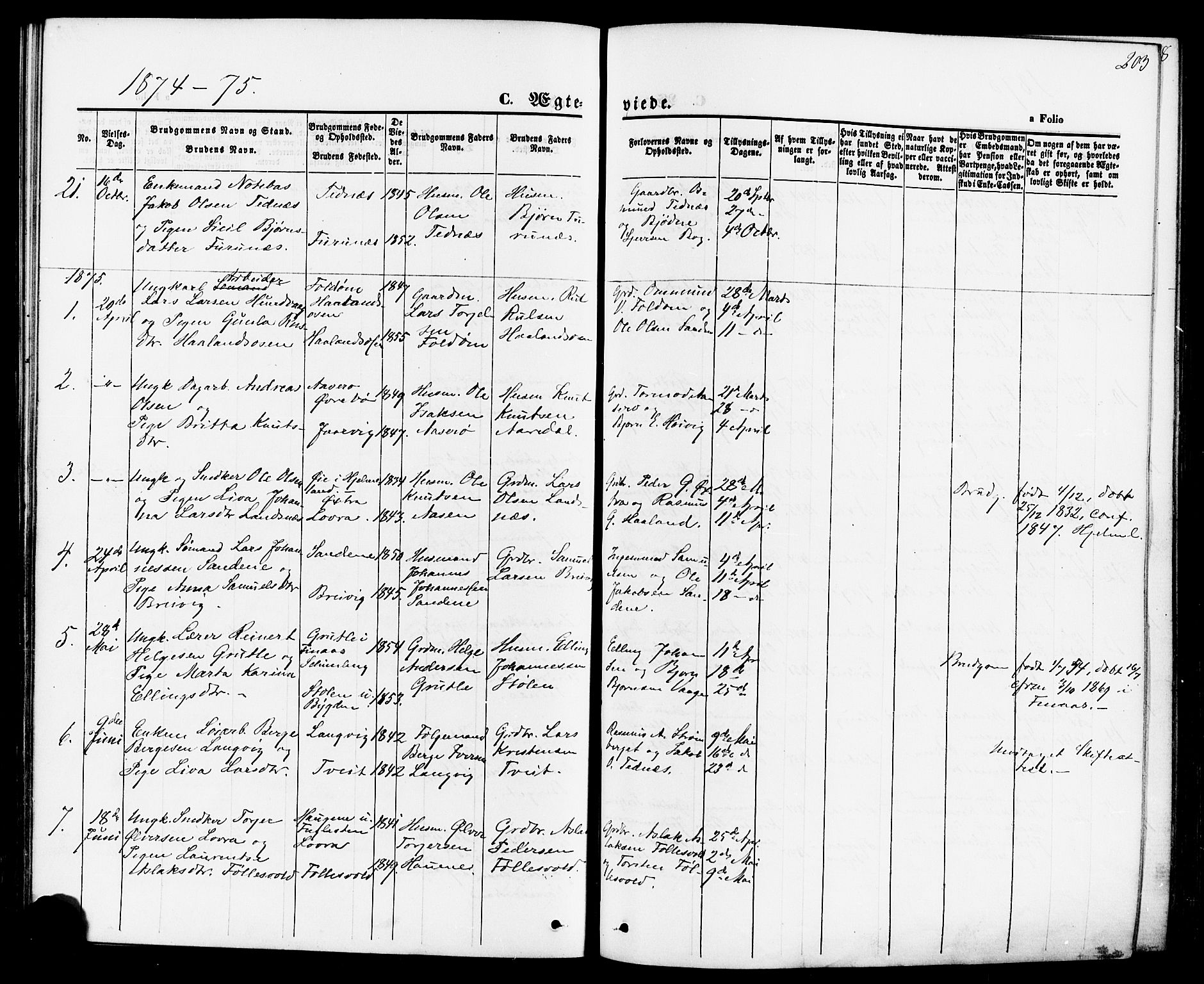 Jelsa sokneprestkontor, SAST/A-101842/01/IV: Parish register (official) no. A 8, 1867-1883, p. 203