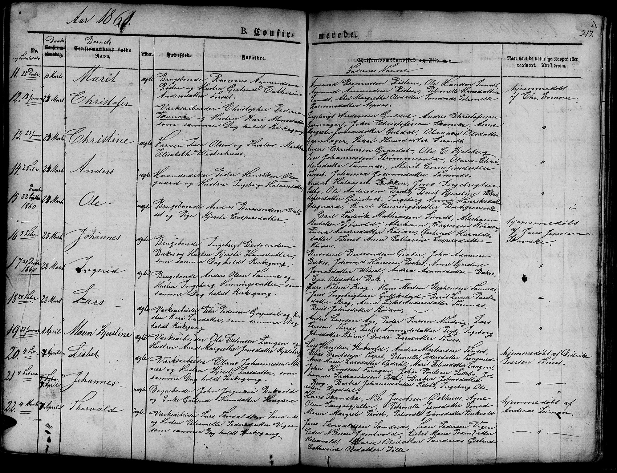 Ministerialprotokoller, klokkerbøker og fødselsregistre - Sør-Trøndelag, SAT/A-1456/681/L0938: Parish register (copy) no. 681C02, 1829-1879, p. 317