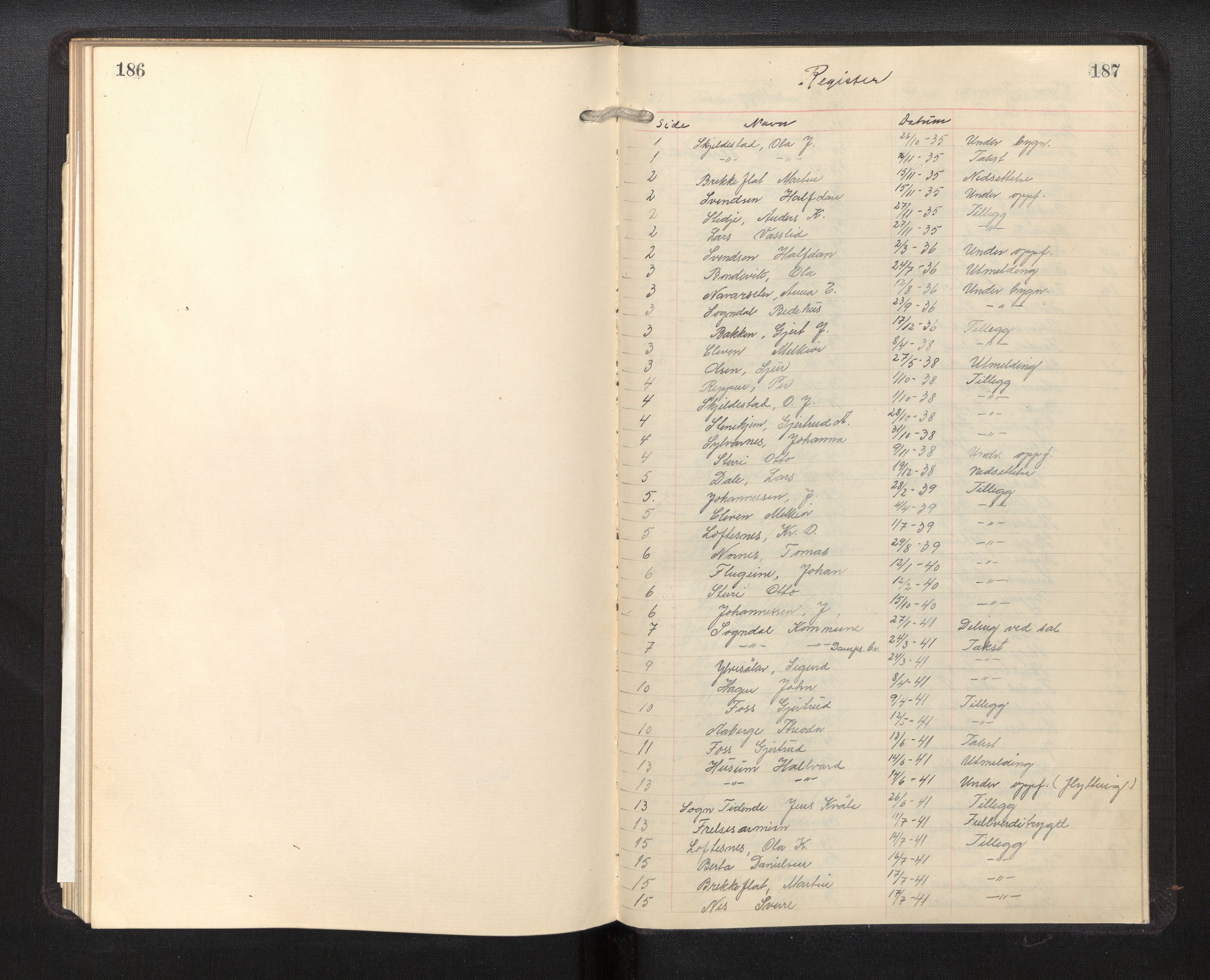 Lensmannen i Sogndal, AV/SAB-A-29901/0012/L0018: Branntakstprotokoll, Sogndalsfjøra, 1935-1955, p. 186-187
