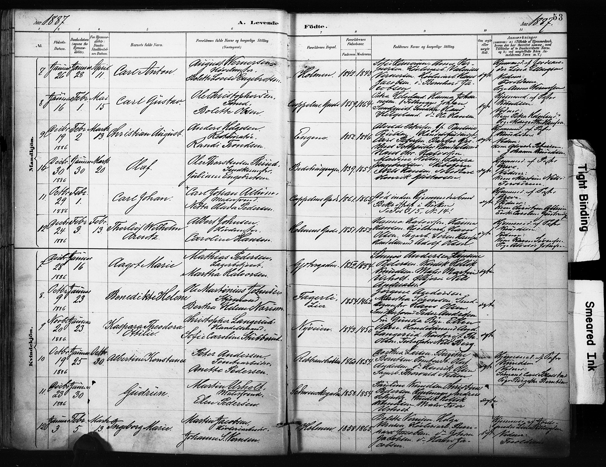 Bragernes kirkebøker, AV/SAKO-A-6/F/Fb/L0007: Parish register (official) no. II 7, 1885-1893, p. 53