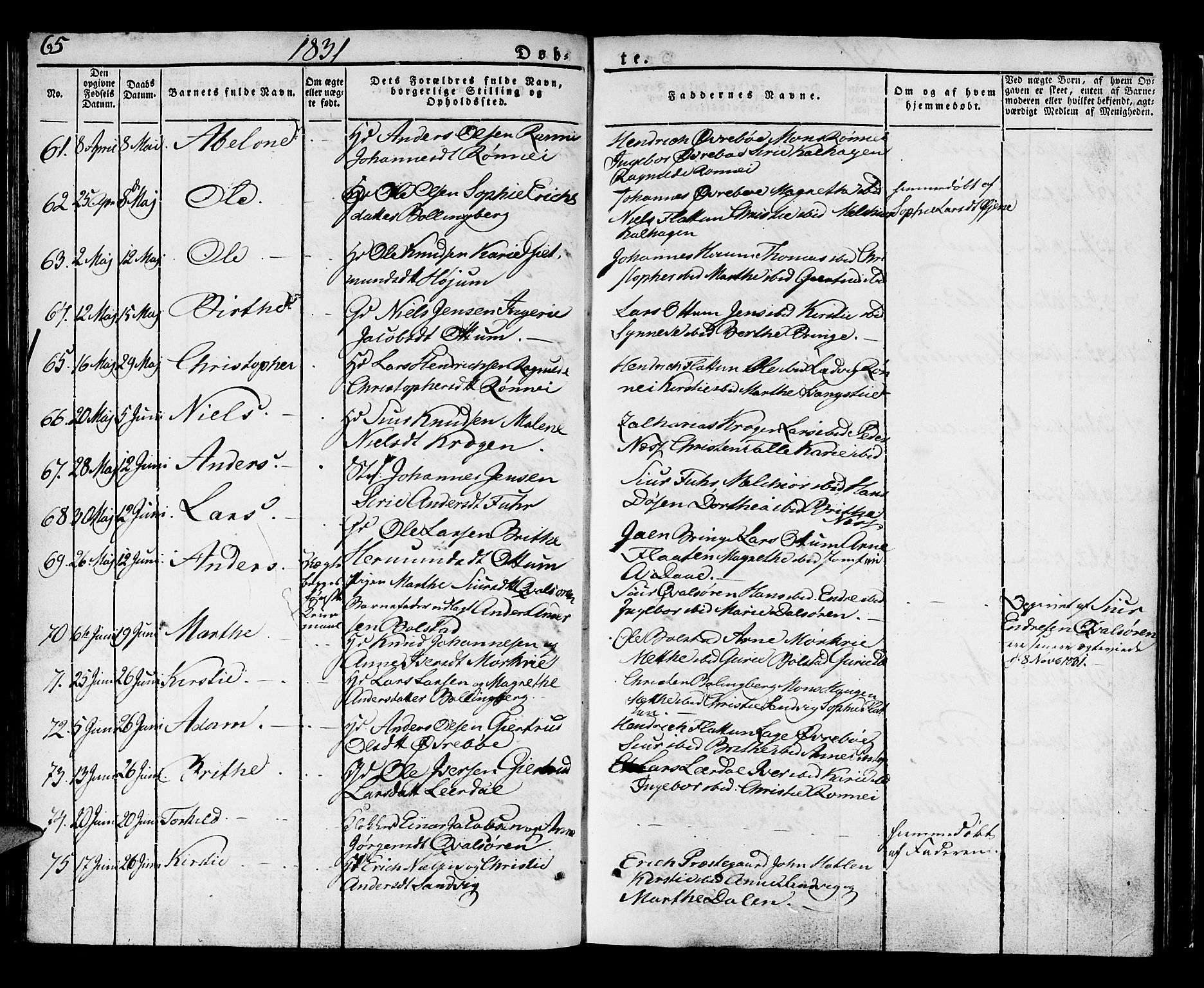 Luster sokneprestembete, AV/SAB-A-81101/H/Haa/Haaa/L0004: Parish register (official) no. A 4, 1821-1832, p. 65