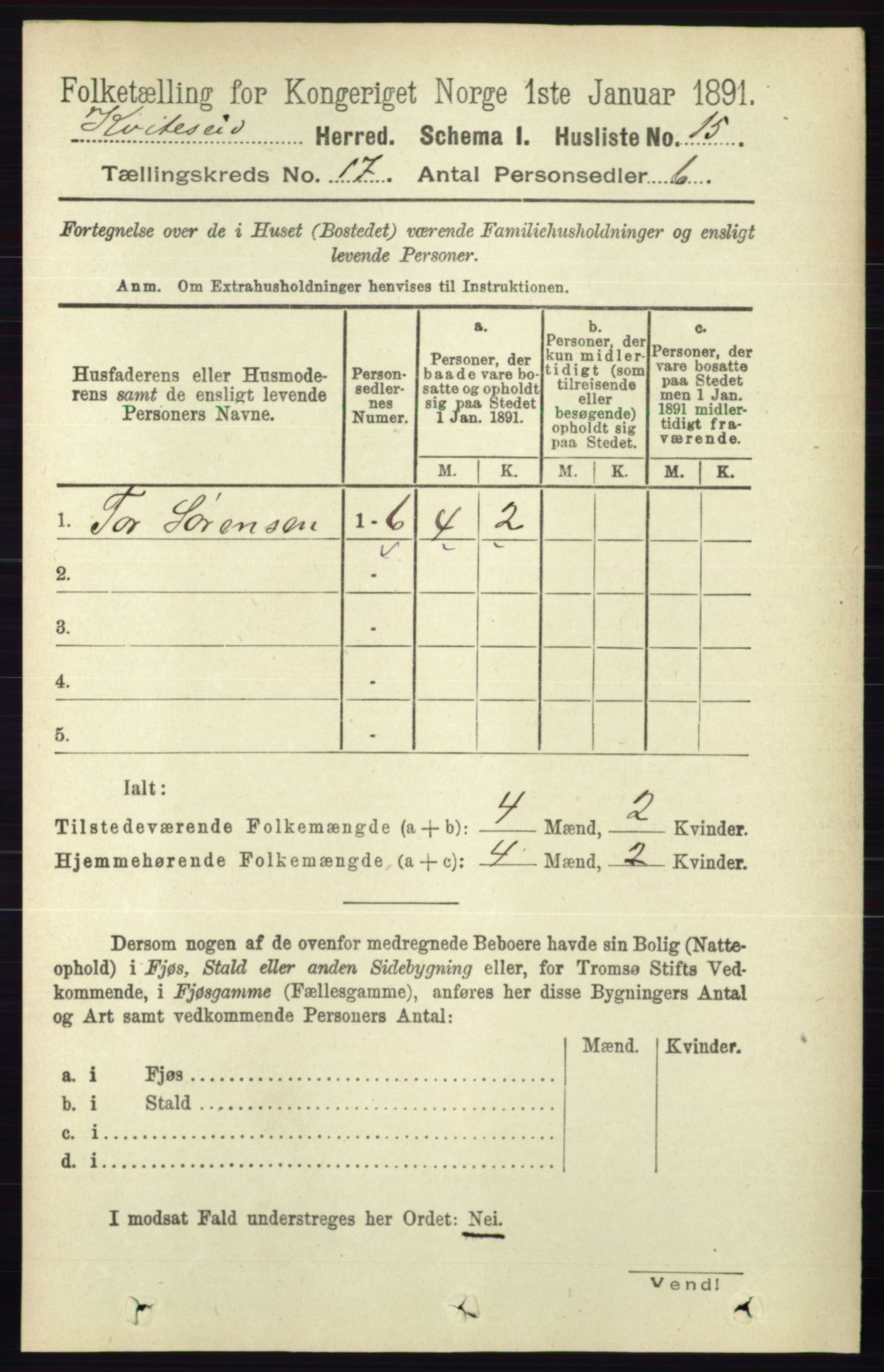 RA, 1891 census for 0829 Kviteseid, 1891, p. 3768