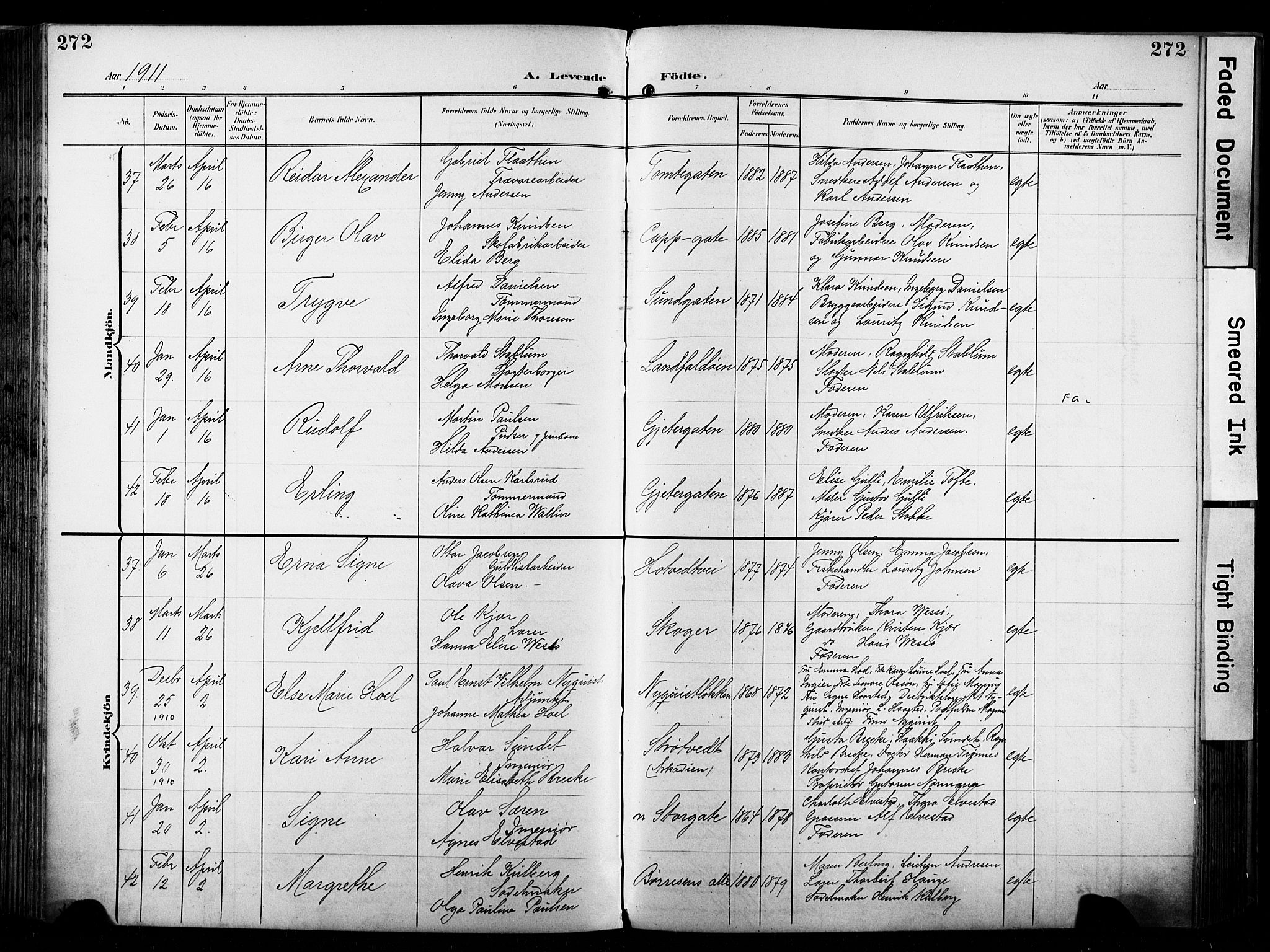 Bragernes kirkebøker, AV/SAKO-A-6/F/Fb/L0009: Parish register (official) no. II 9, 1902-1911, p. 272