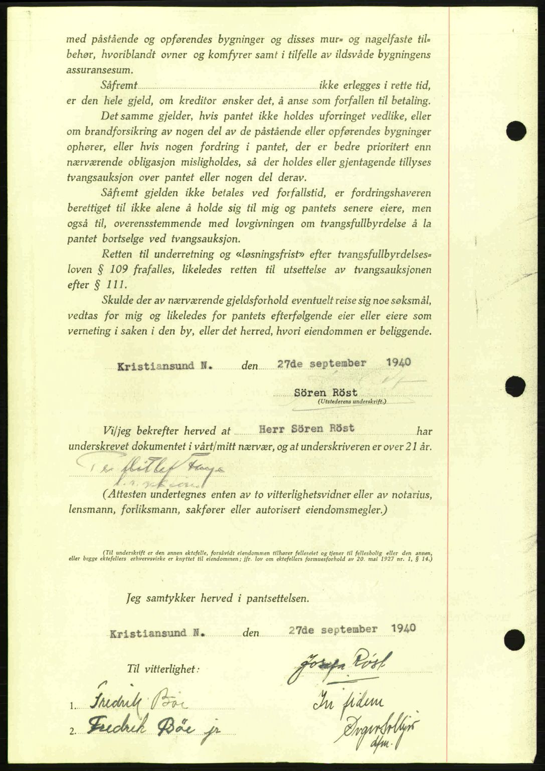 Kristiansund byfogd, AV/SAT-A-4587/A/27: Mortgage book no. 33, 1939-1941, Diary no: : 343/1940