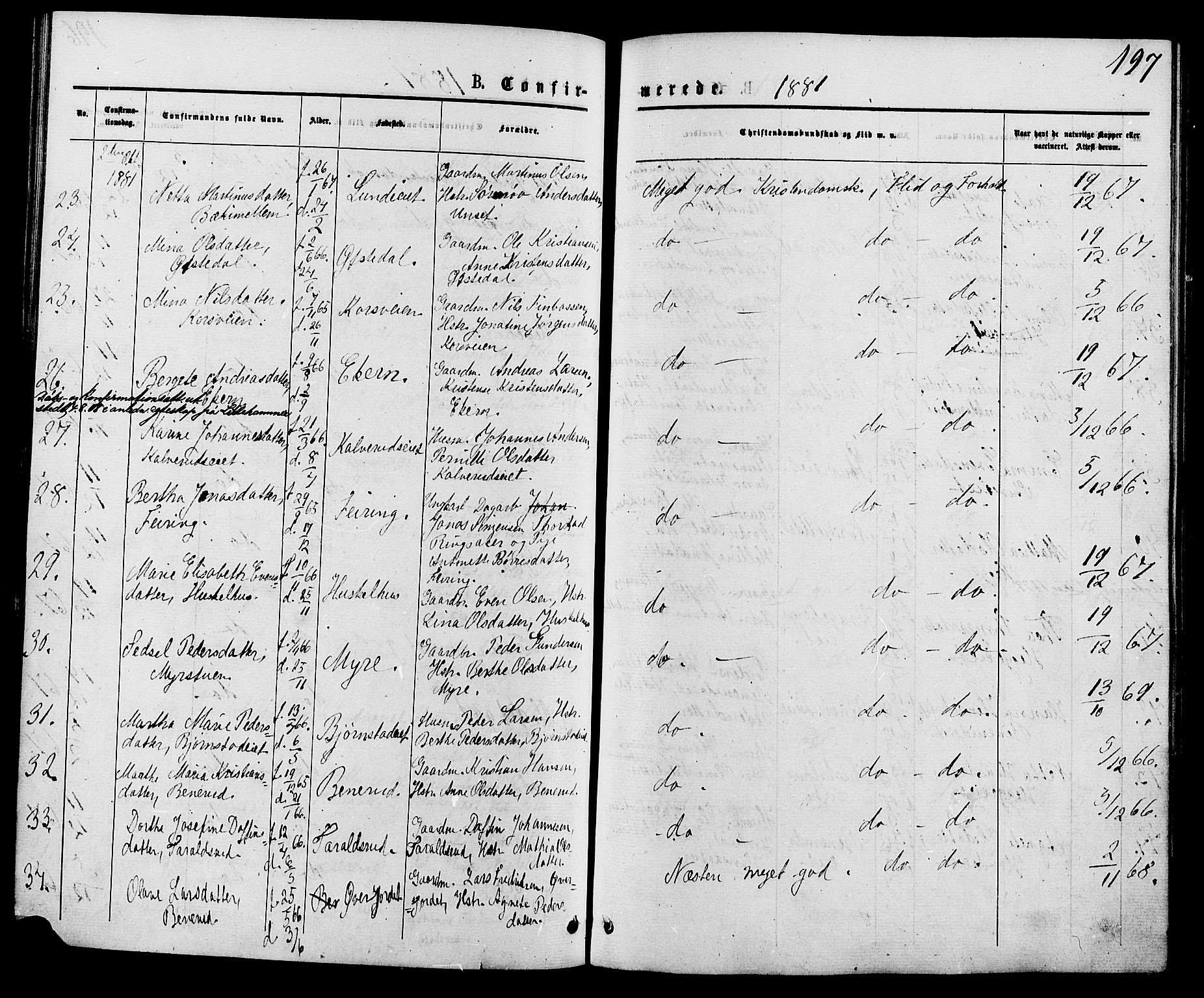 Biri prestekontor, AV/SAH-PREST-096/H/Ha/Haa/L0006: Parish register (official) no. 6, 1877-1886, p. 197