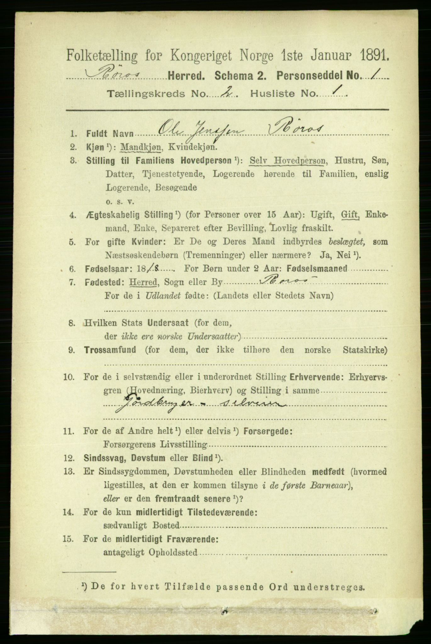 RA, 1891 census for 1640 Røros, 1891, p. 264